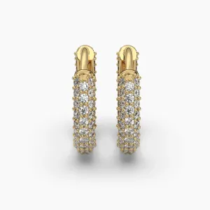 0.85ctw Round Lab Grown Diamond Pave Huggie Hoop Earrings | 14k Gold