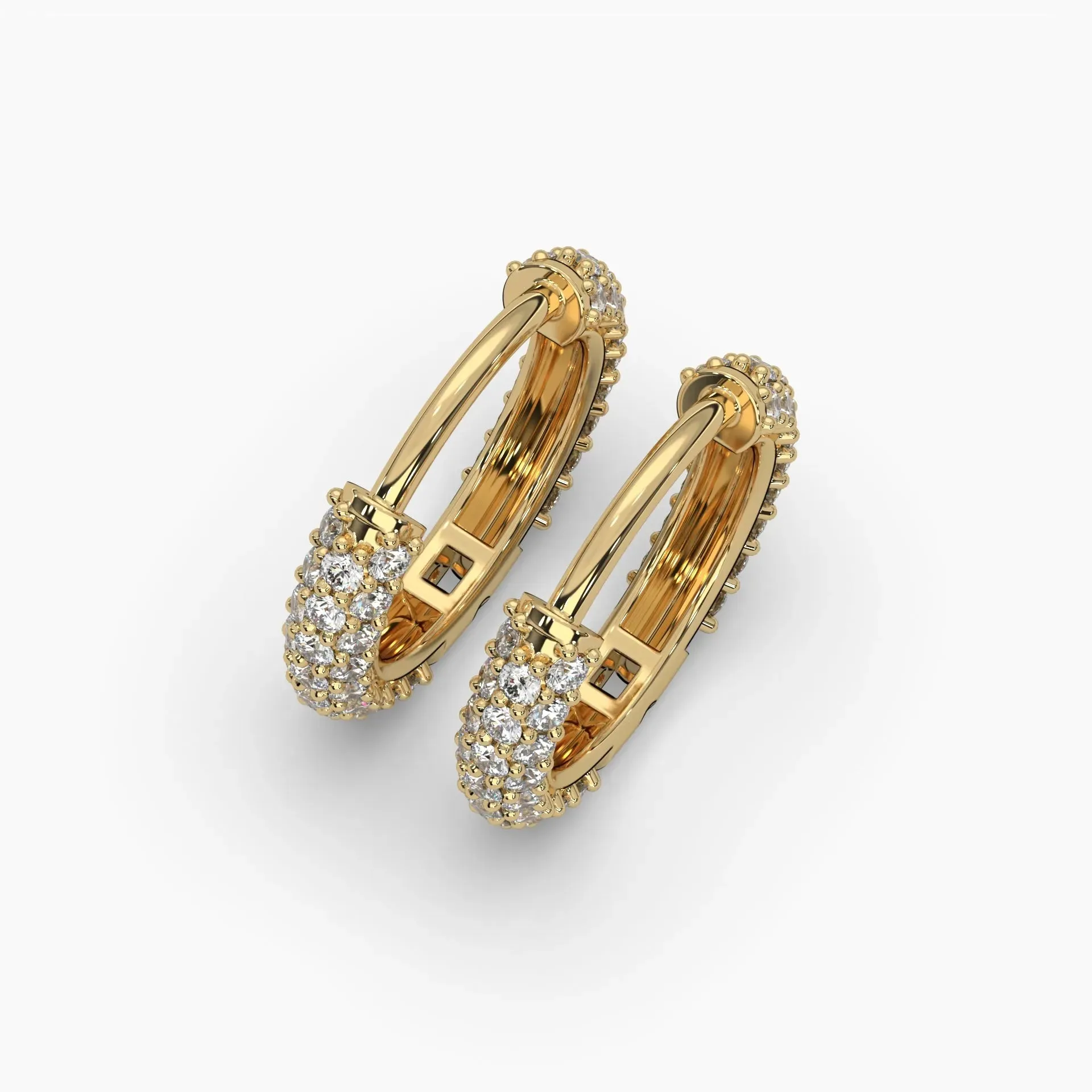 0.85ctw Round Lab Grown Diamond Pave Huggie Hoop Earrings | 14k Gold