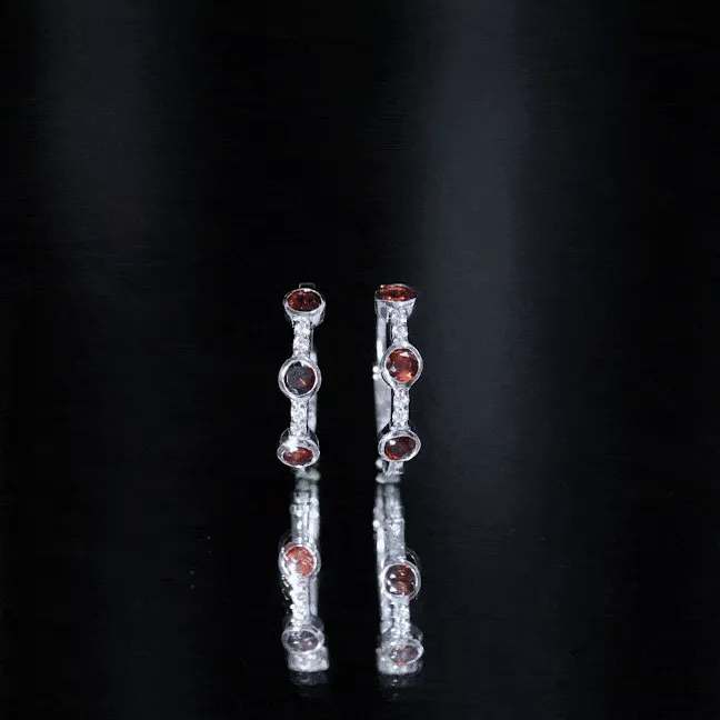 1 CT Bezel Set Garnet and Diamond Hinged Hoop Earrings