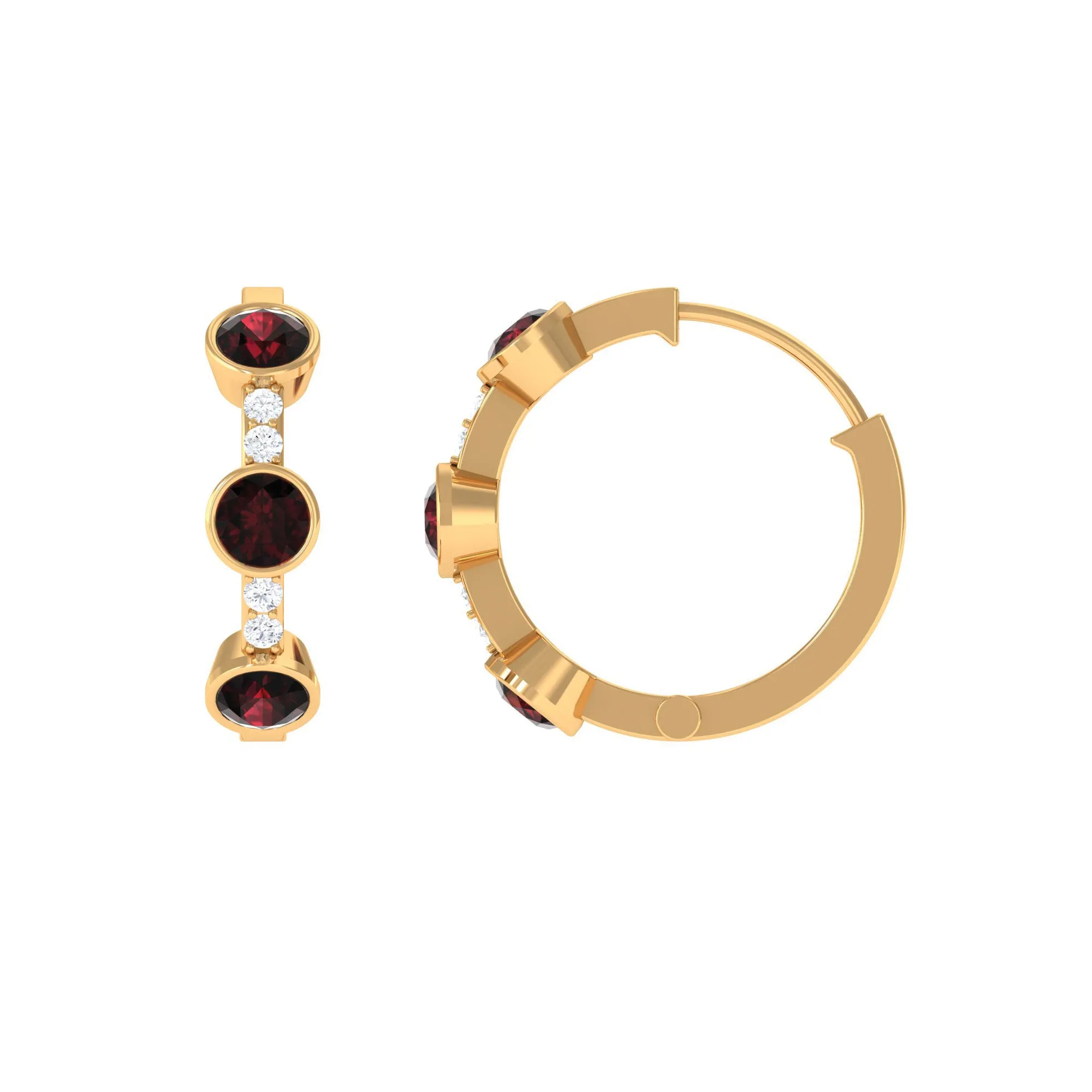 1 CT Bezel Set Garnet and Diamond Hinged Hoop Earrings