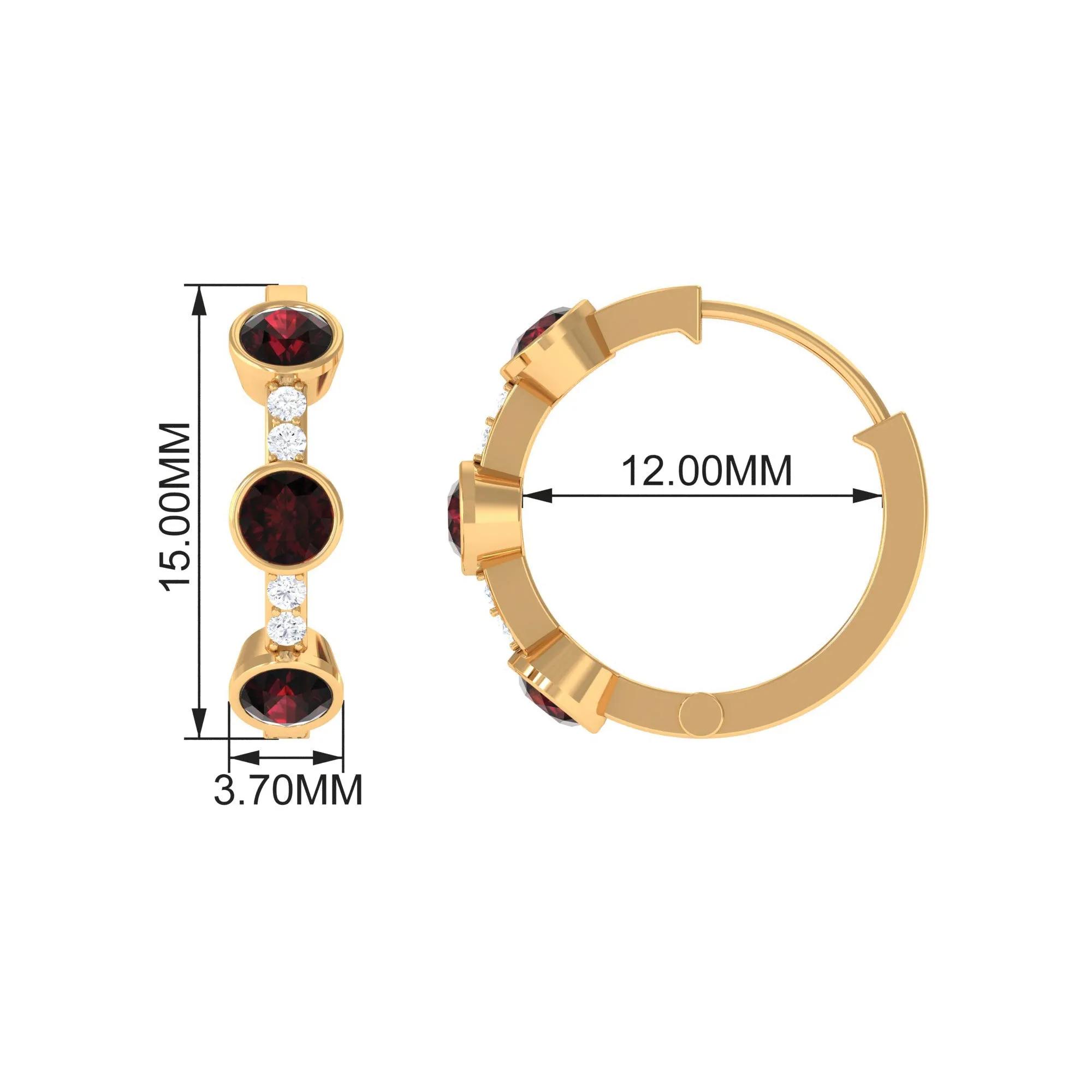 1 CT Bezel Set Garnet and Diamond Hinged Hoop Earrings