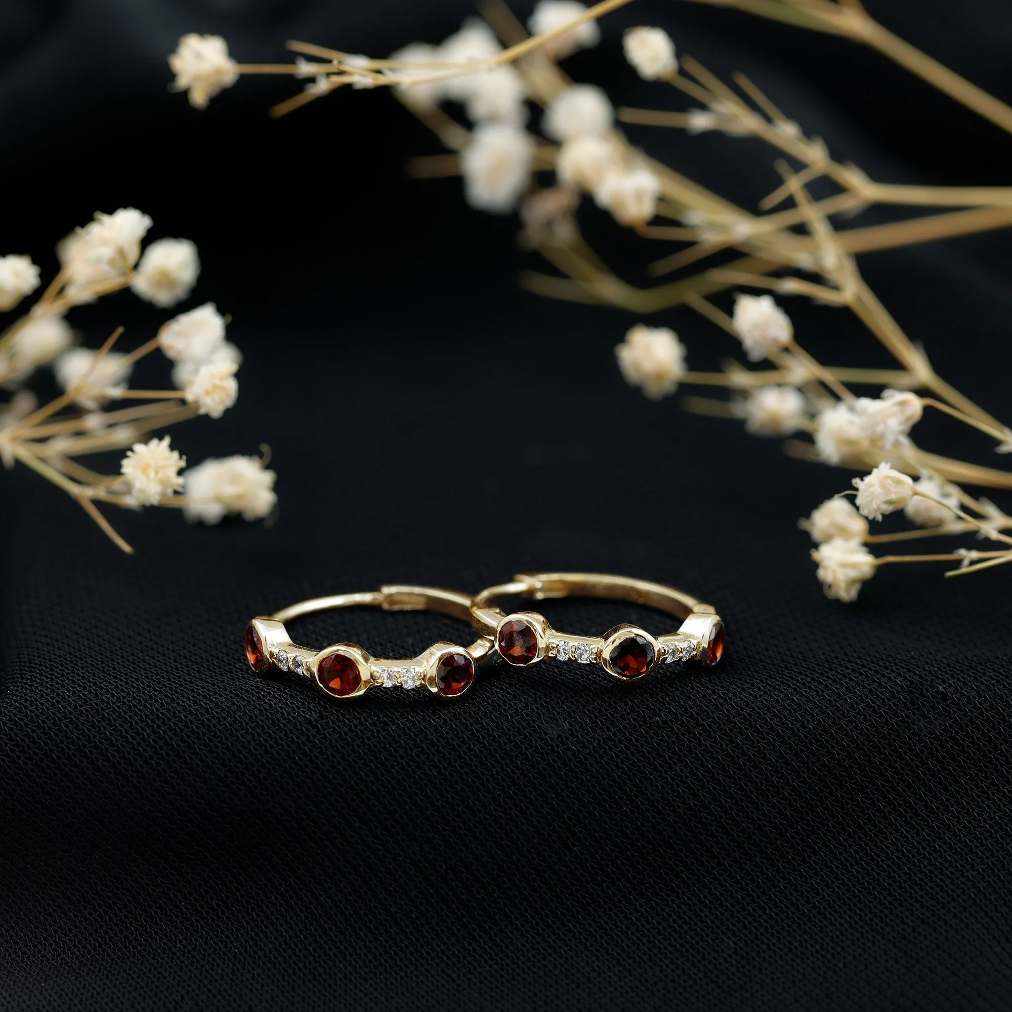 1 CT Bezel Set Garnet and Diamond Hinged Hoop Earrings