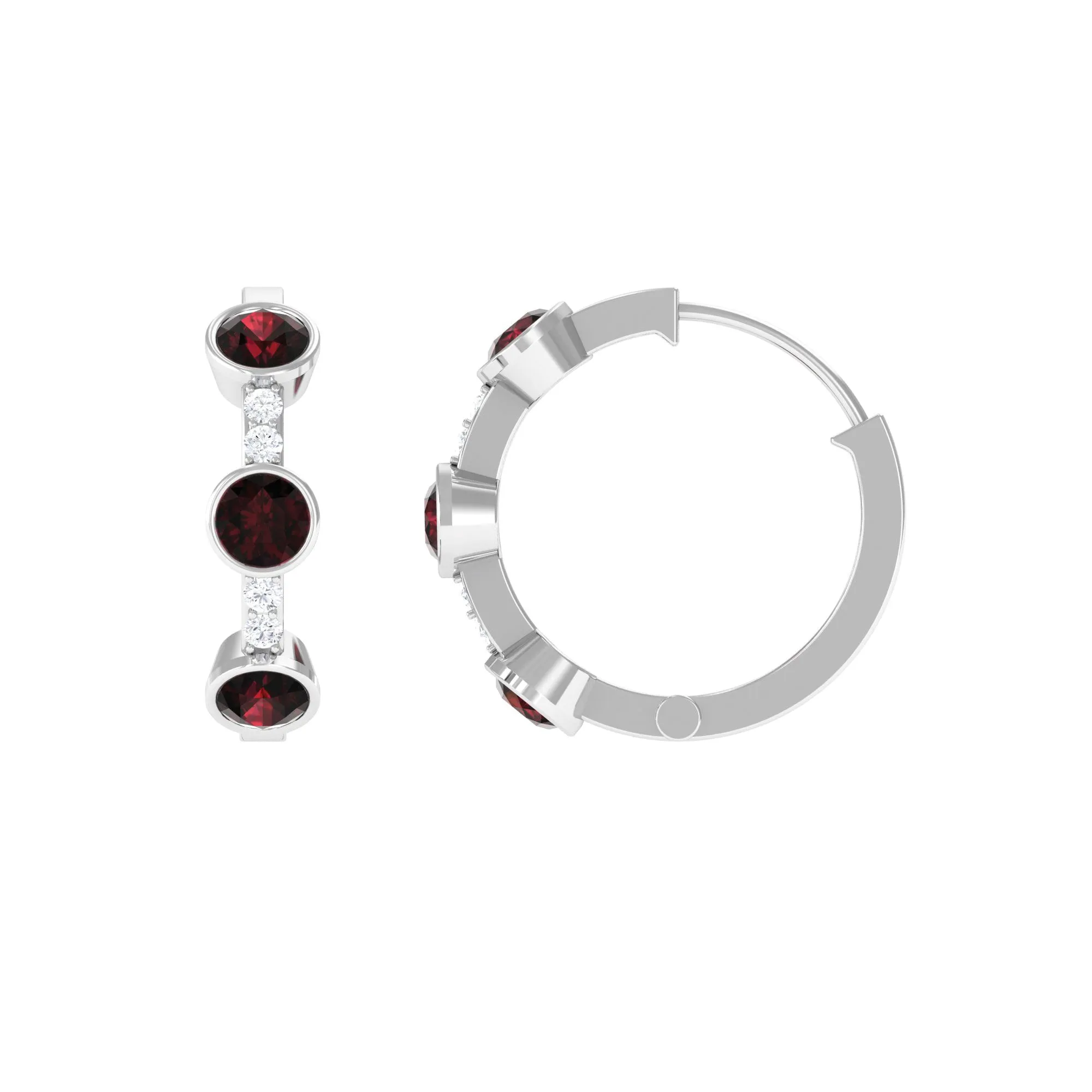 1 CT Bezel Set Garnet and Diamond Hinged Hoop Earrings