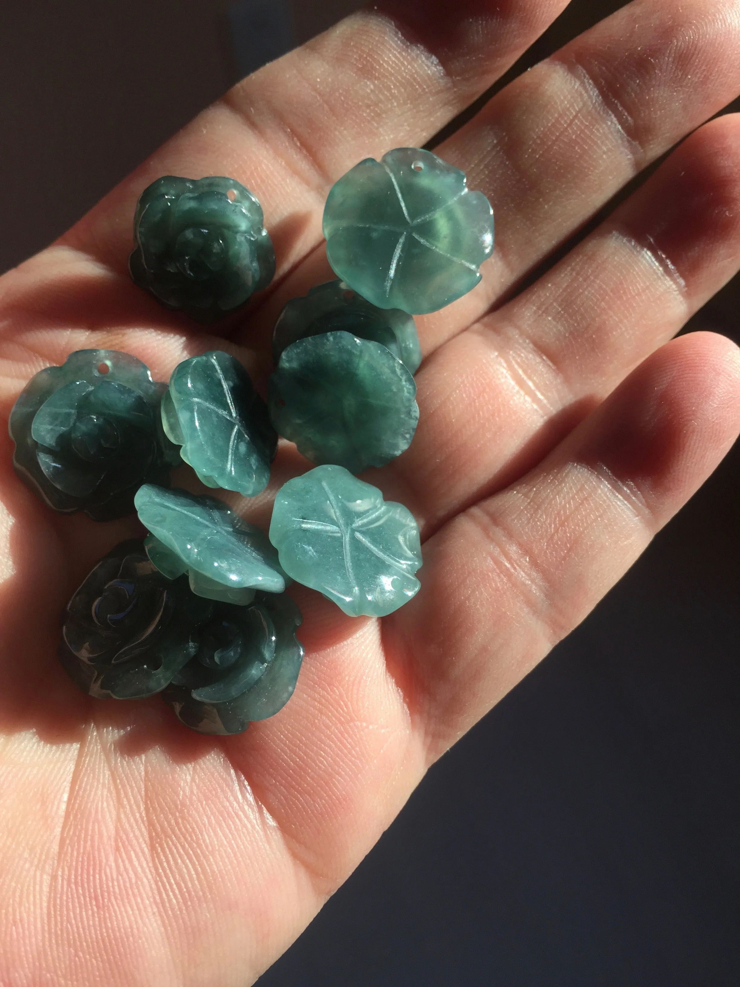 100% Natural blue green gray Guatemala jadeite Jade flower pendant group AR113