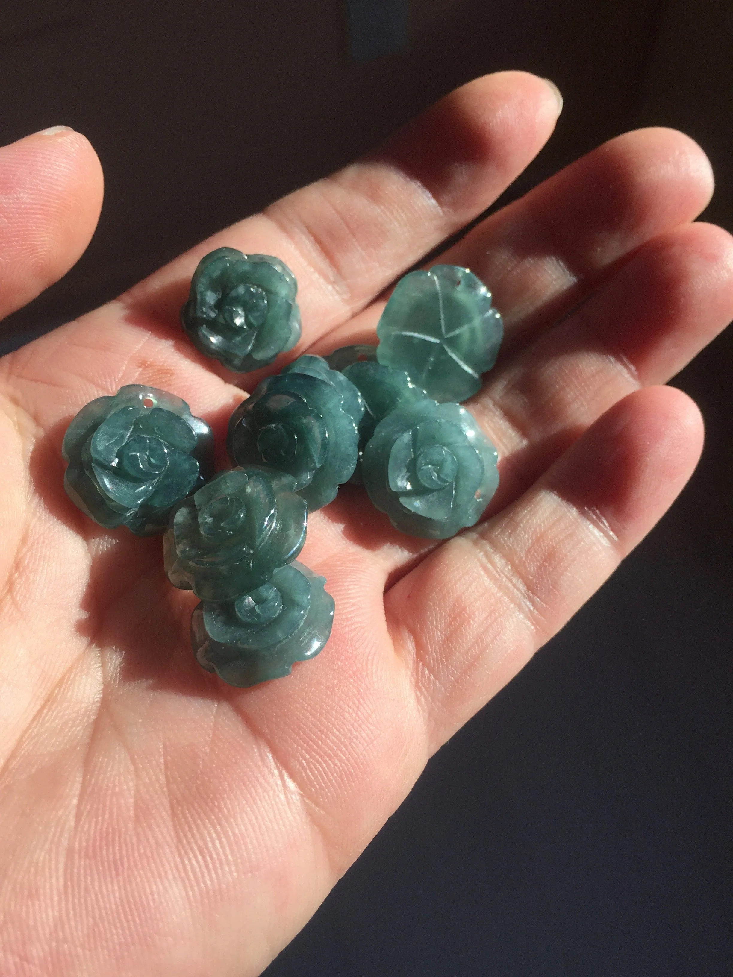 100% Natural blue green gray Guatemala jadeite Jade flower pendant group AR113