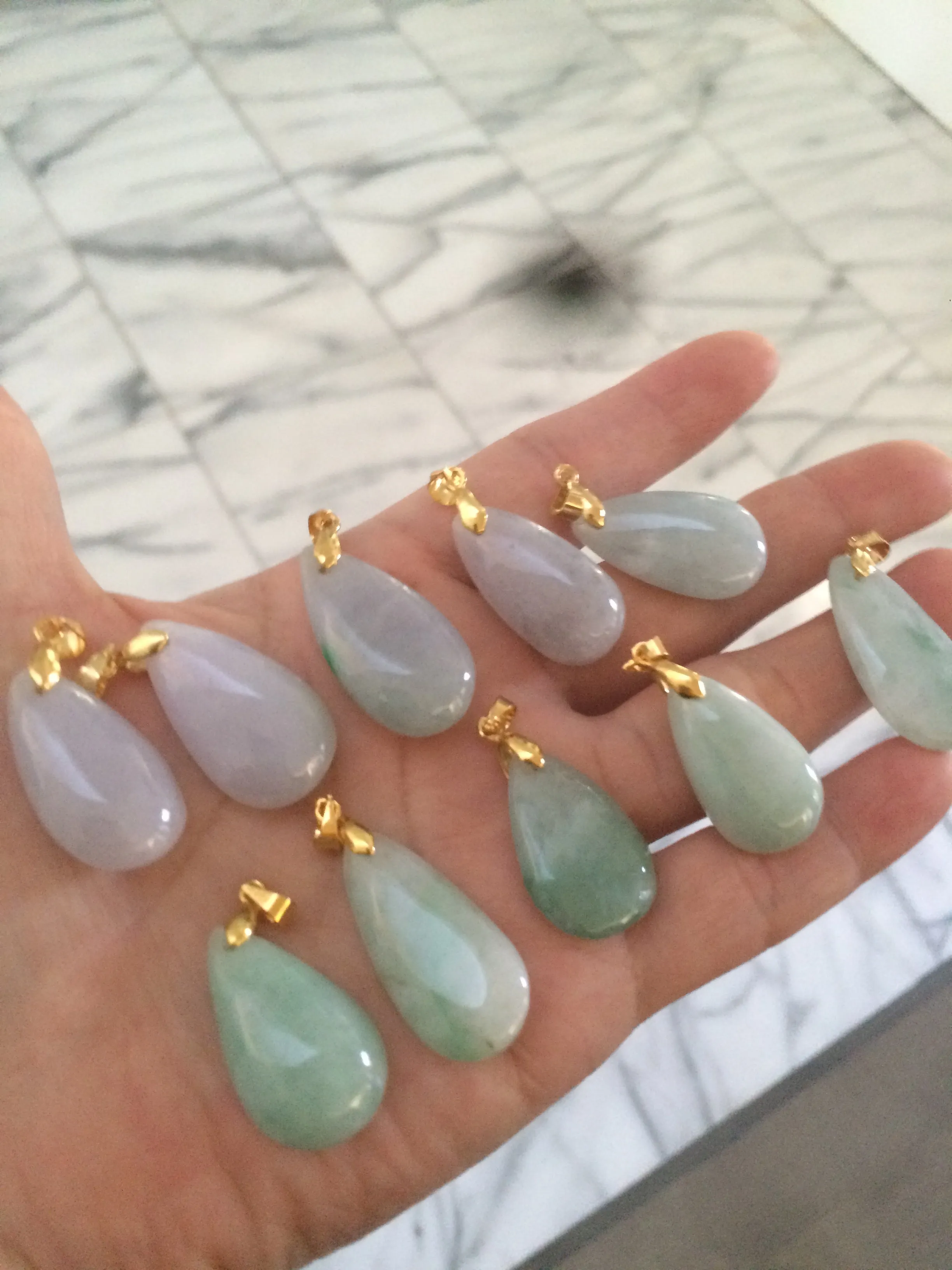 100% natural icy watery green/purple type A jadeite jade water drop pendant necklace group AD23