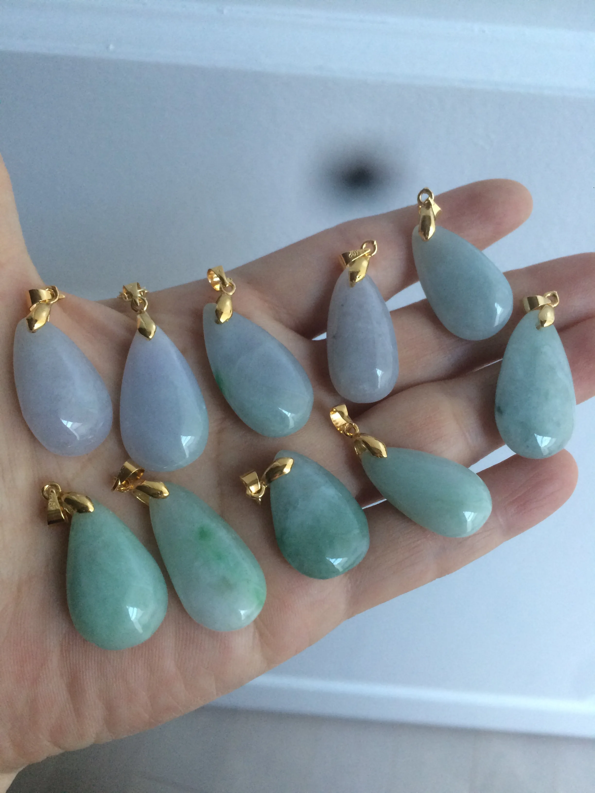 100% natural icy watery green/purple type A jadeite jade water drop pendant necklace group AD23