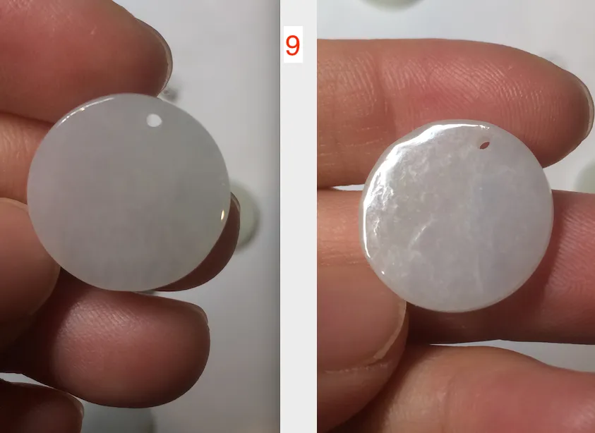 100% Natural icy watery white/light green jadeite Jade round disc Pendant/worry stone BF99