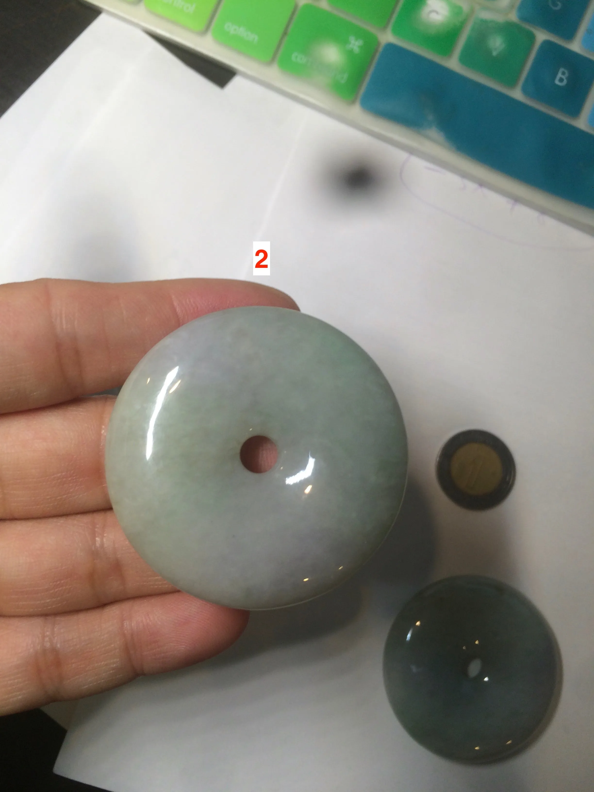 100% Natural sunny green/purple jadeite Jade Safety Guardian Button(donut) Pendant/worry stone AZ75