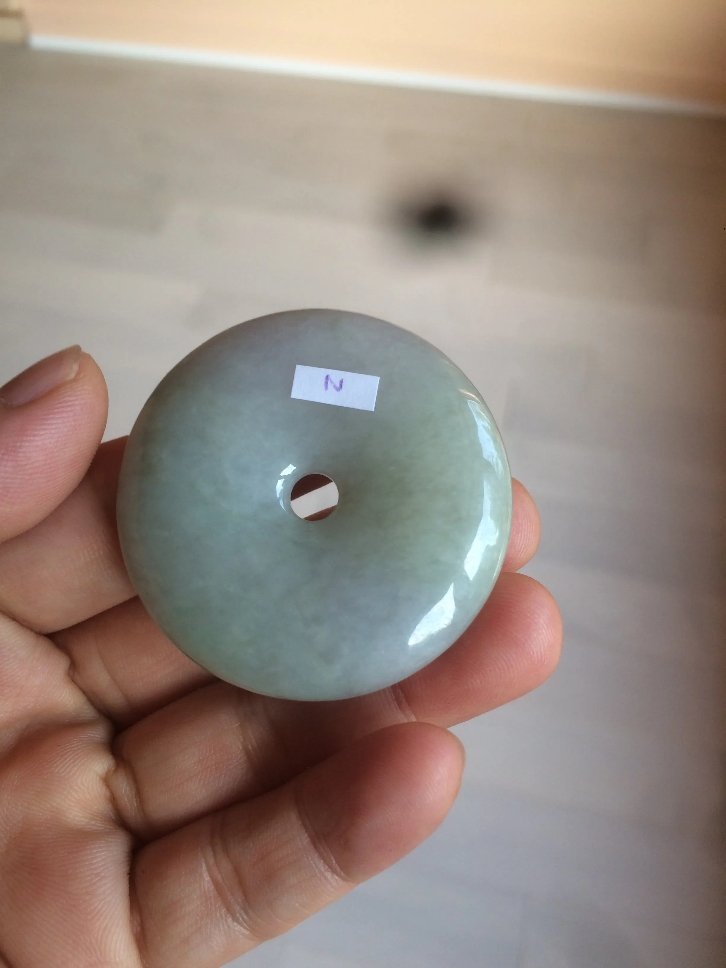 100% Natural sunny green/purple jadeite Jade Safety Guardian Button(donut) Pendant/worry stone AZ75