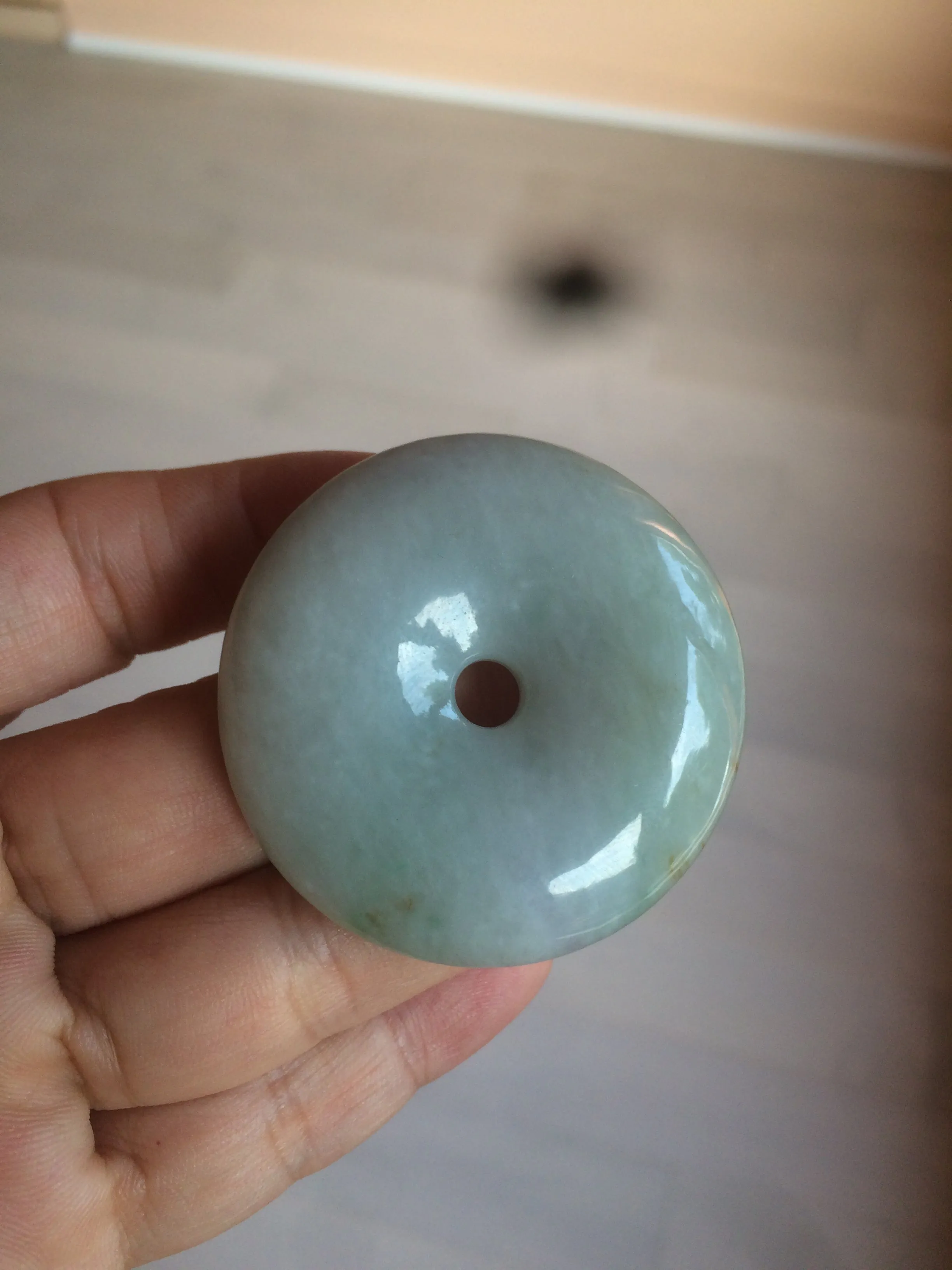 100% Natural sunny green/purple jadeite Jade Safety Guardian Button(donut) Pendant/worry stone AZ75