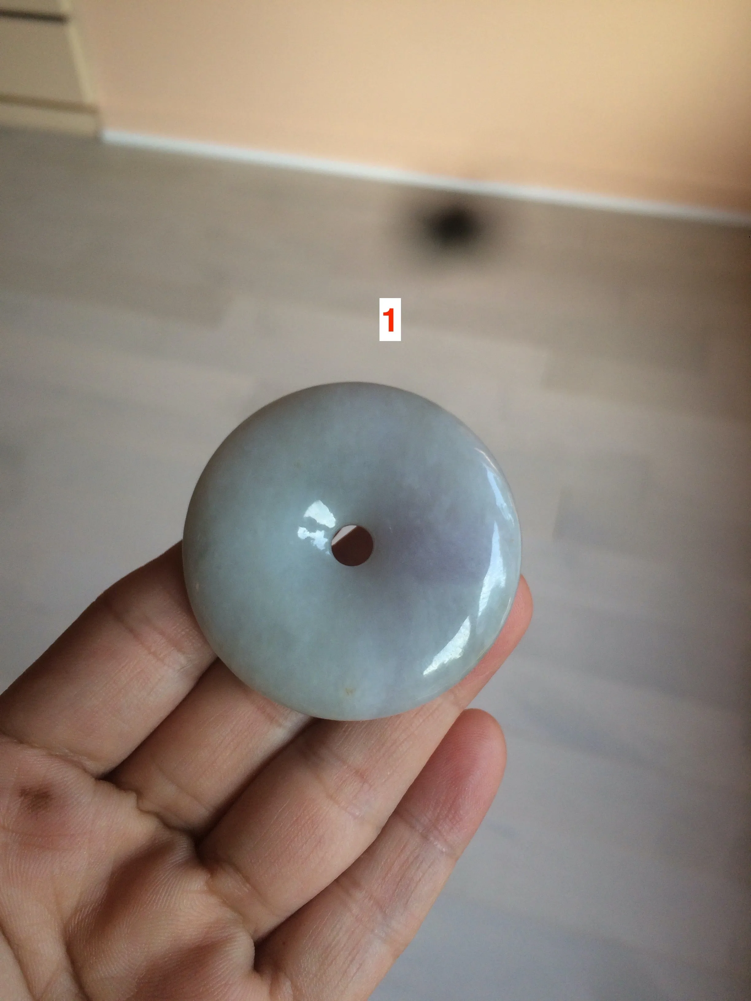 100% Natural sunny green/purple jadeite Jade Safety Guardian Button(donut) Pendant/worry stone AZ75