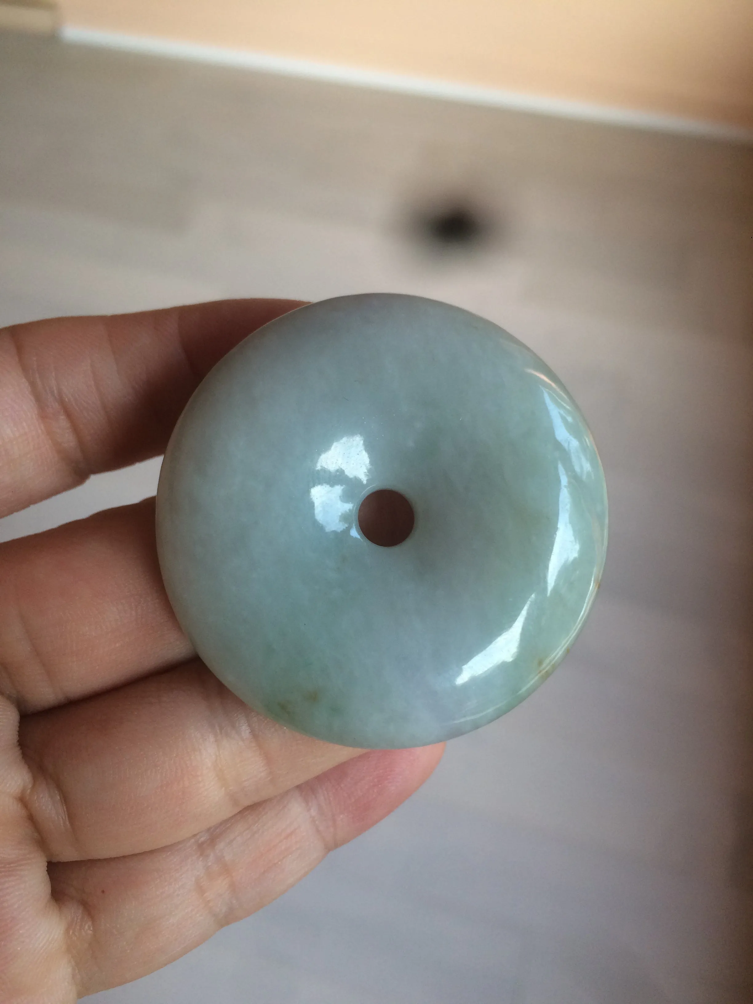 100% Natural sunny green/purple jadeite Jade Safety Guardian Button(donut) Pendant/worry stone AZ75