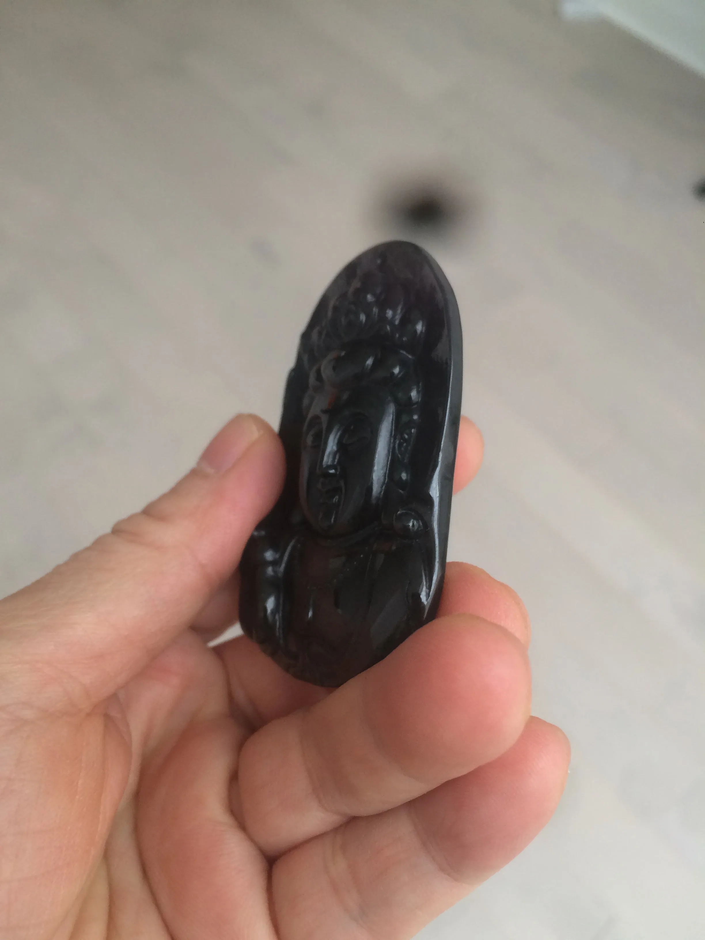 100% Natural type A black jadeite jade(墨翠， mocui) Guanyin pendant BG31-2