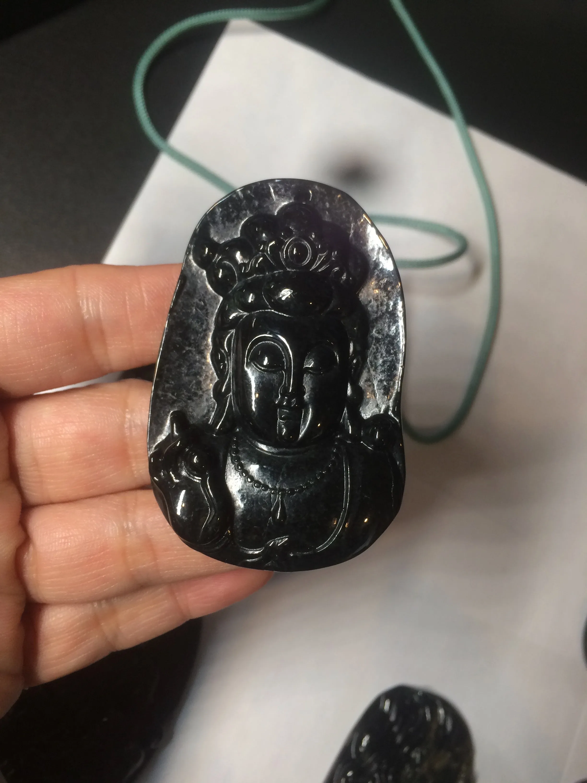 100% Natural type A black jadeite jade(墨翠， mocui) Guanyin pendant BG31-2