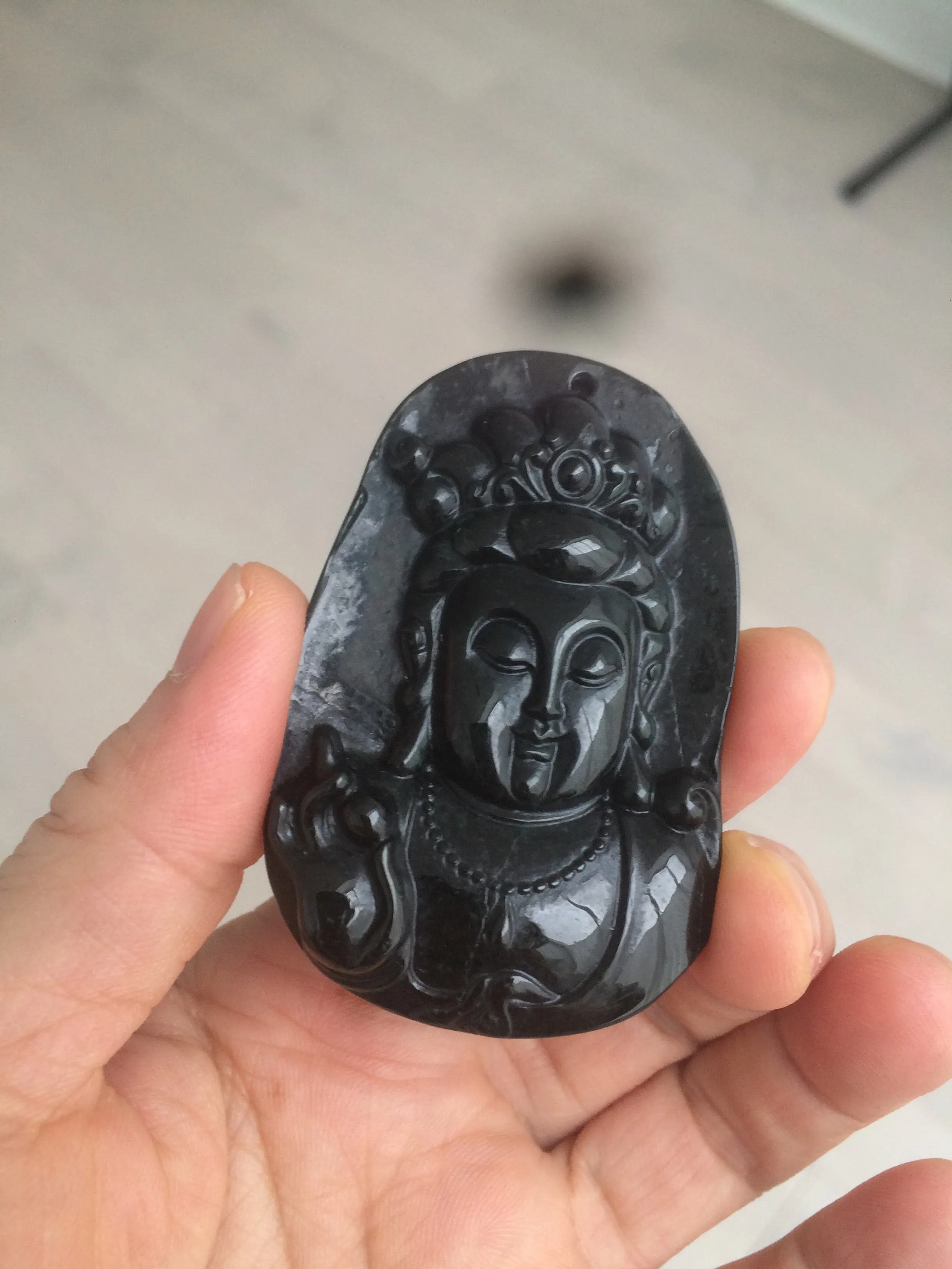 100% Natural type A black jadeite jade(墨翠， mocui) Guanyin pendant BG31-2