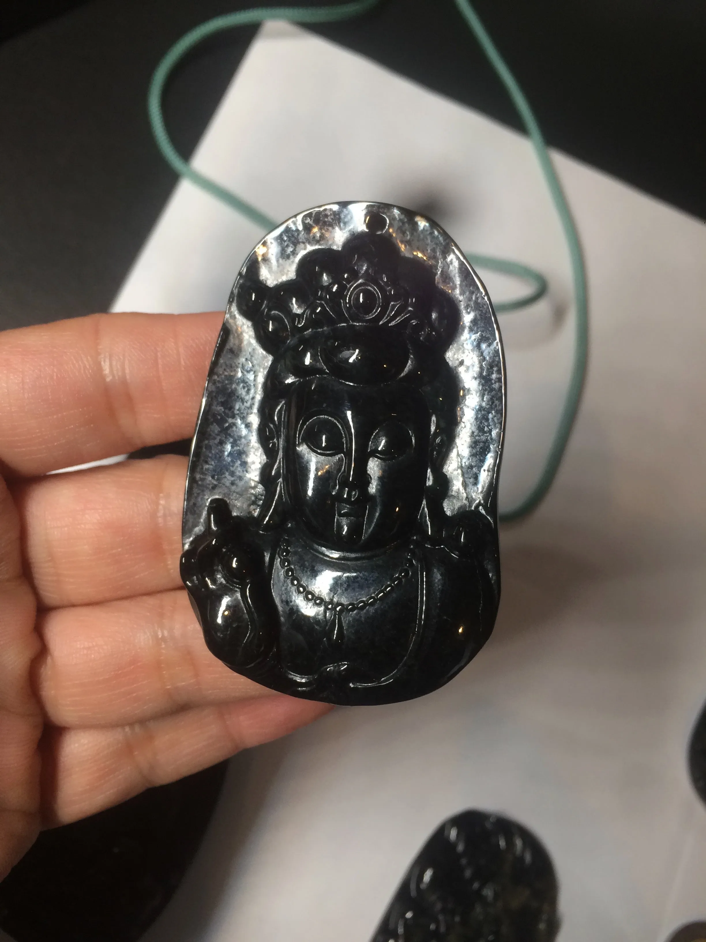 100% Natural type A black jadeite jade(墨翠， mocui) Guanyin pendant BG31-2