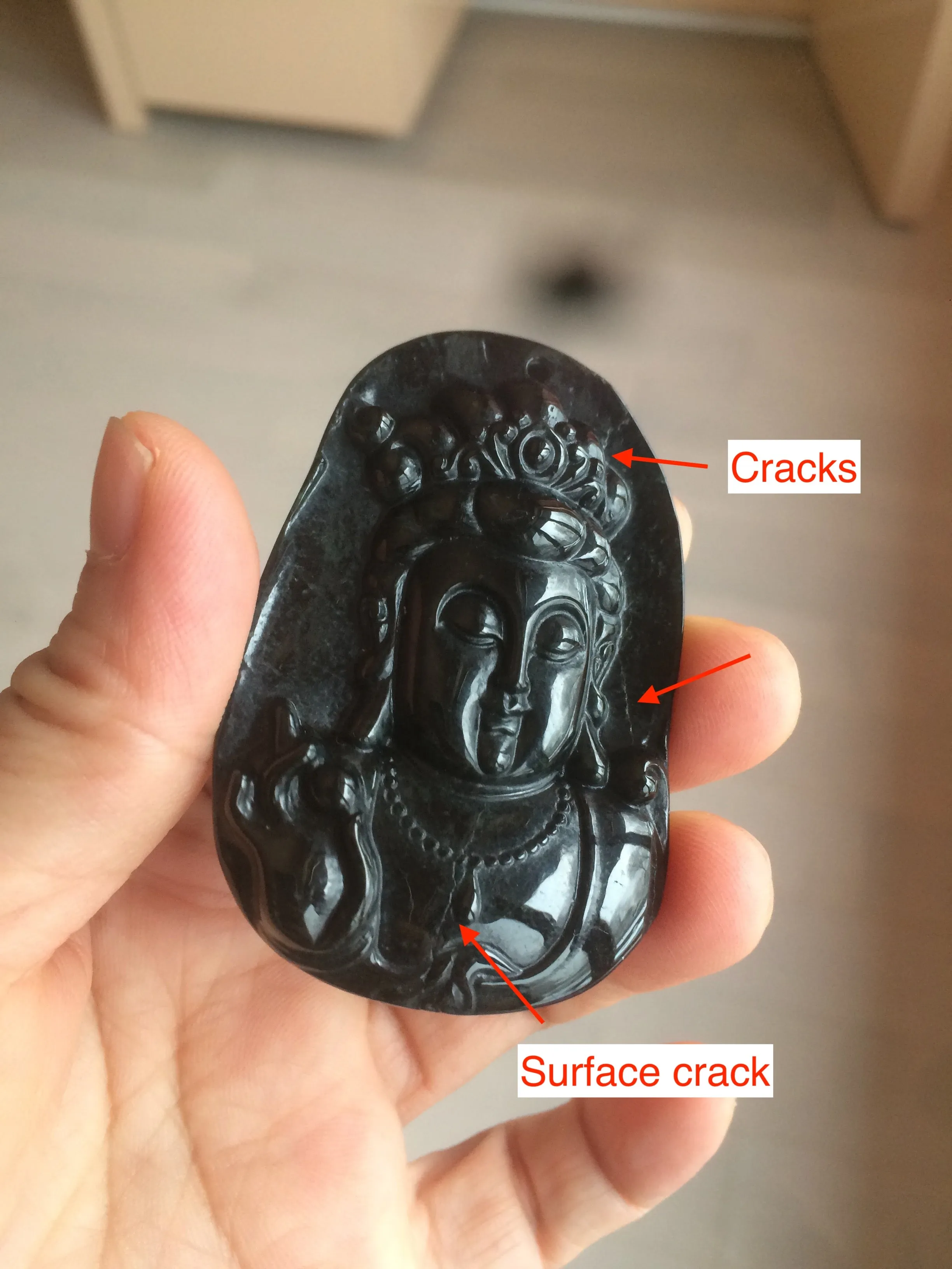 100% Natural type A black jadeite jade(墨翠， mocui) Guanyin pendant BG31-2