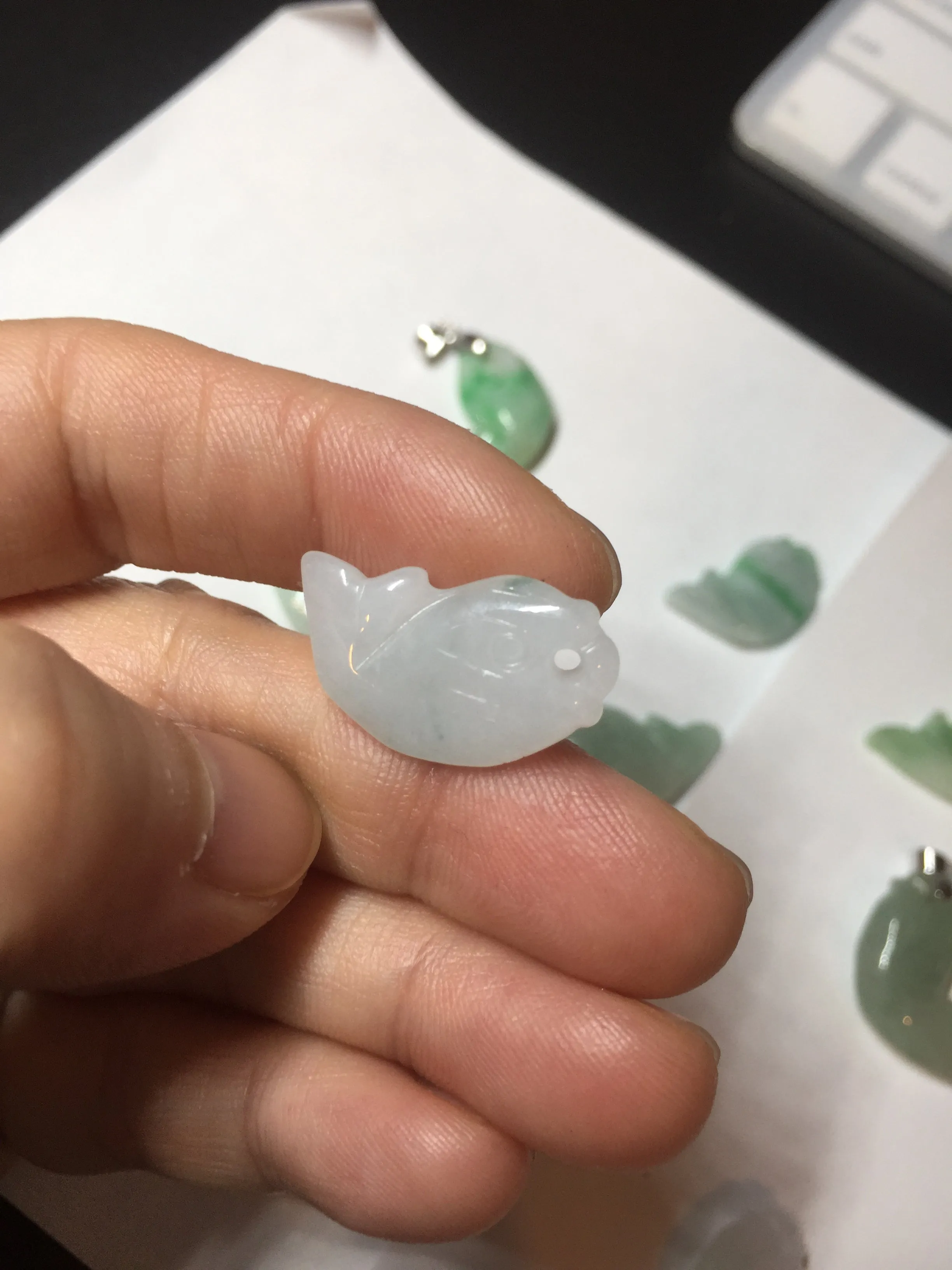 100% Natural type A clear/ sunny green/ purple jadeite jade 3D fish Pendant BL71