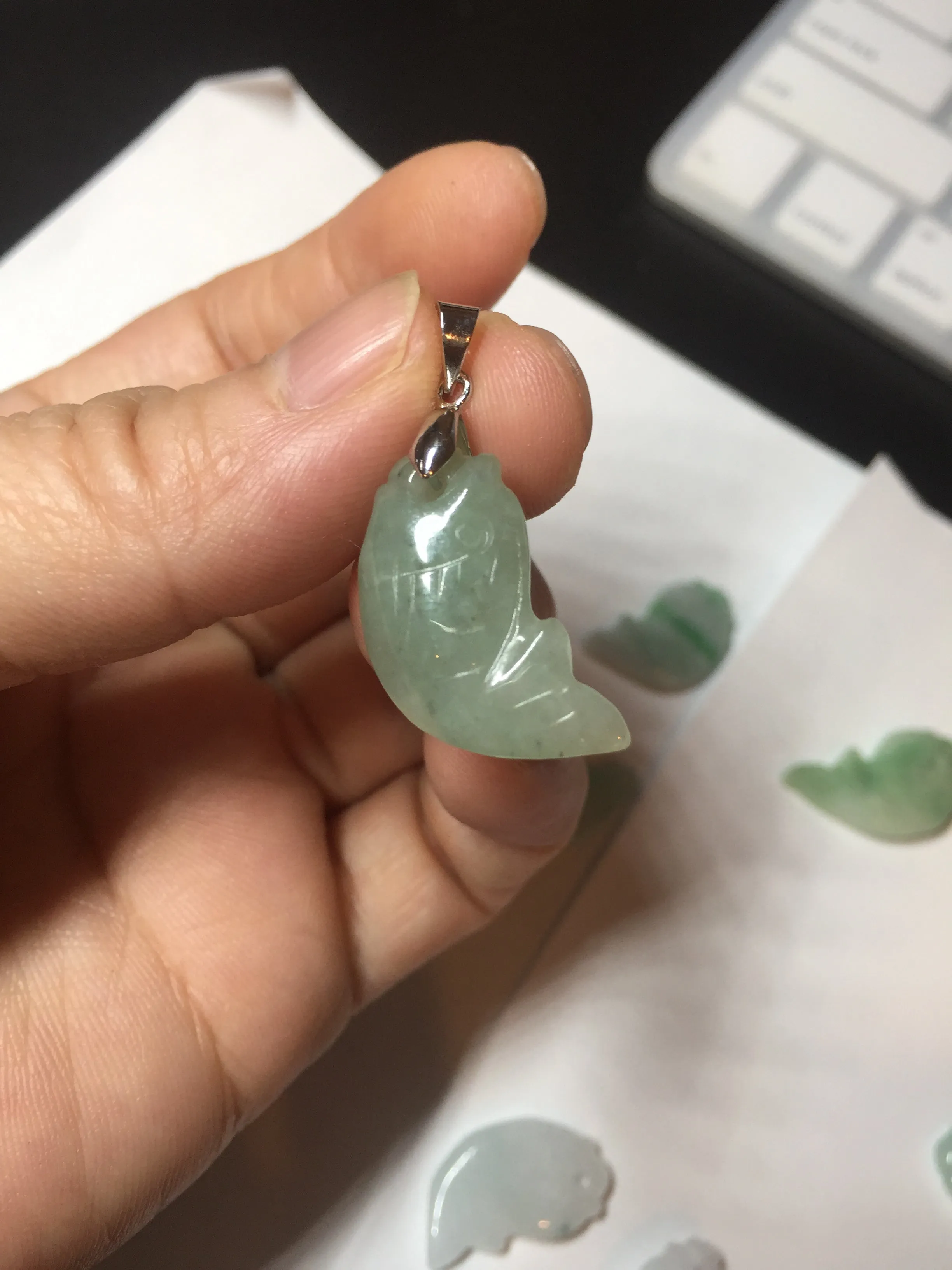 100% Natural type A clear/ sunny green/ purple jadeite jade 3D fish Pendant BL71