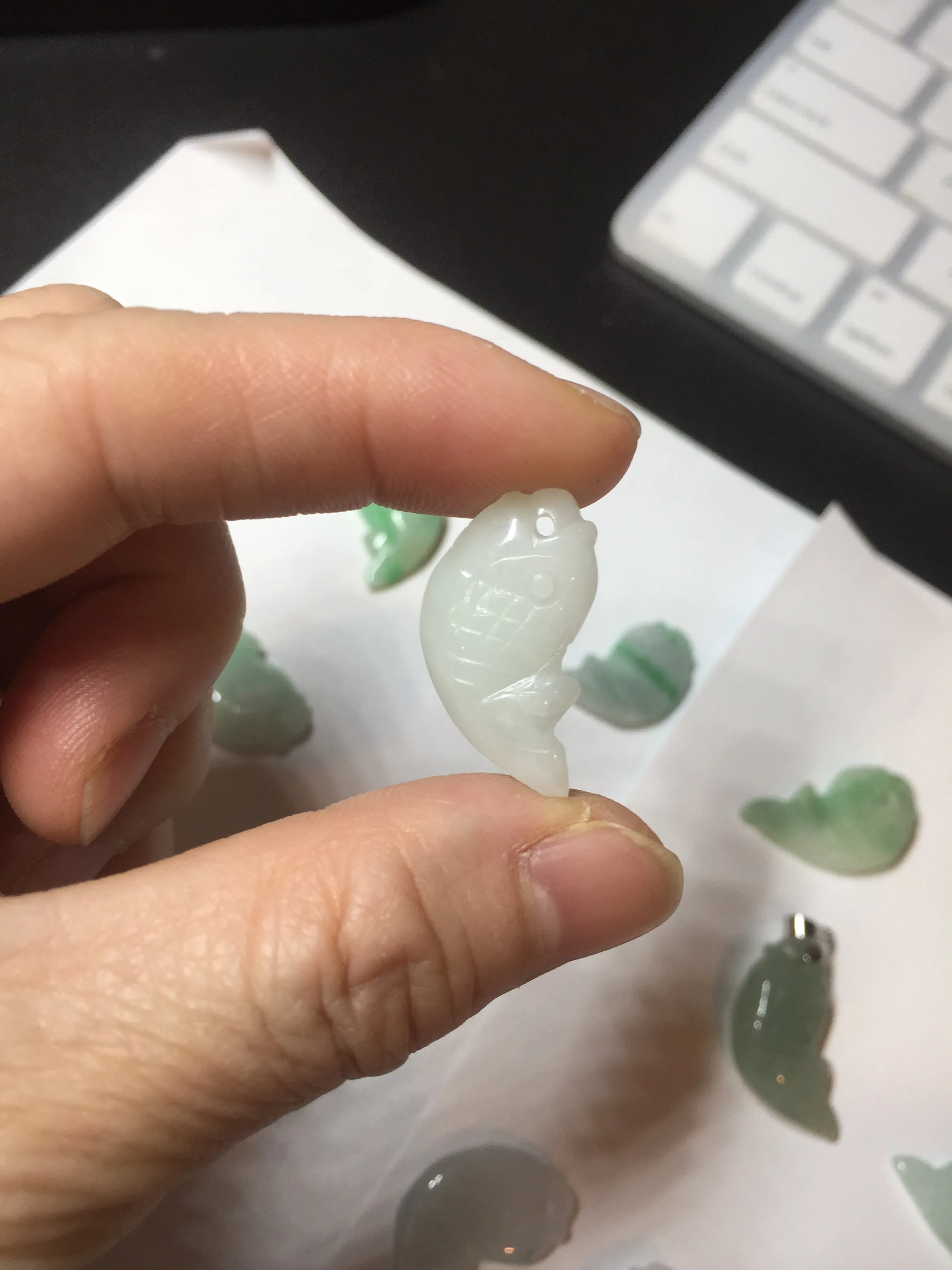 100% Natural type A clear/ sunny green/ purple jadeite jade 3D fish Pendant BL71