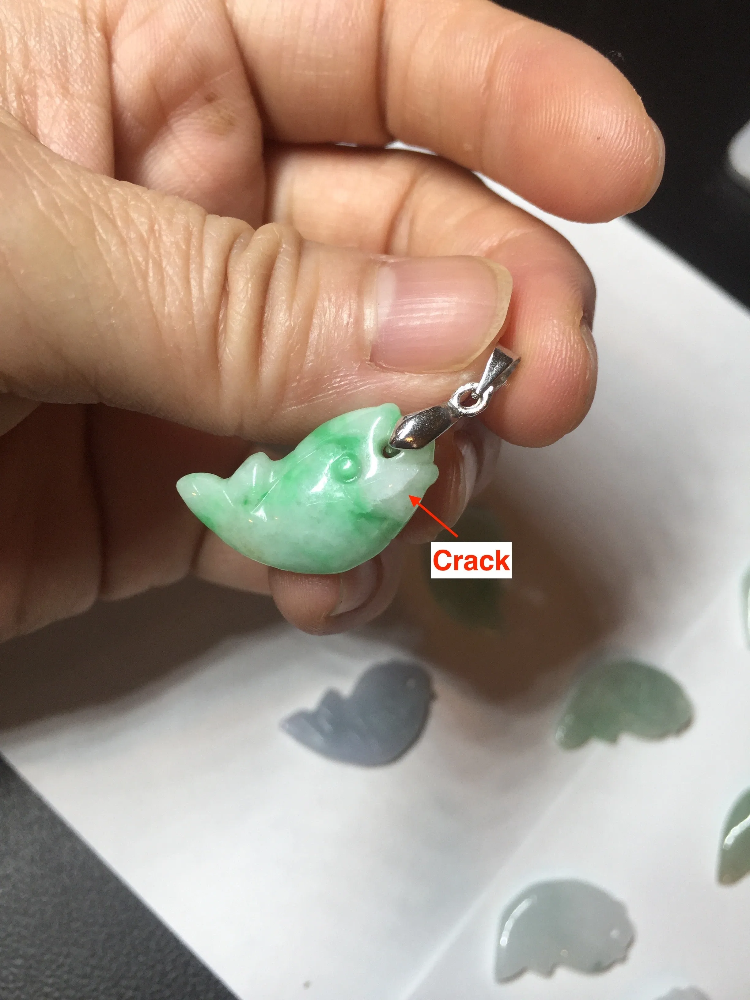 100% Natural type A clear/ sunny green/ purple jadeite jade 3D fish Pendant BL71