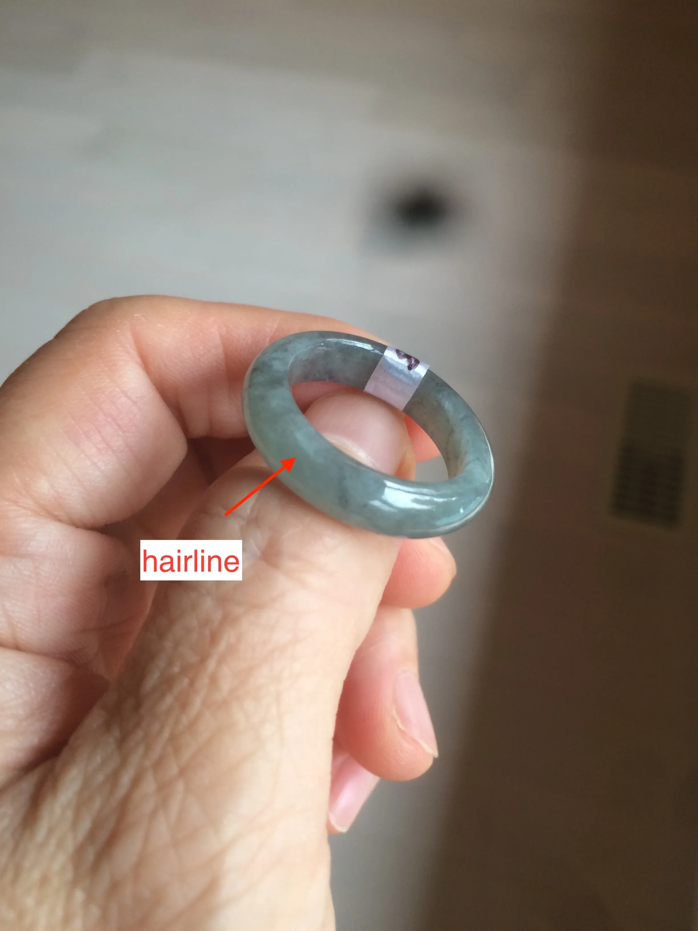 100% natural type A green/black (青花乌鸡芝麻糊) jadeite jade band ring AE57