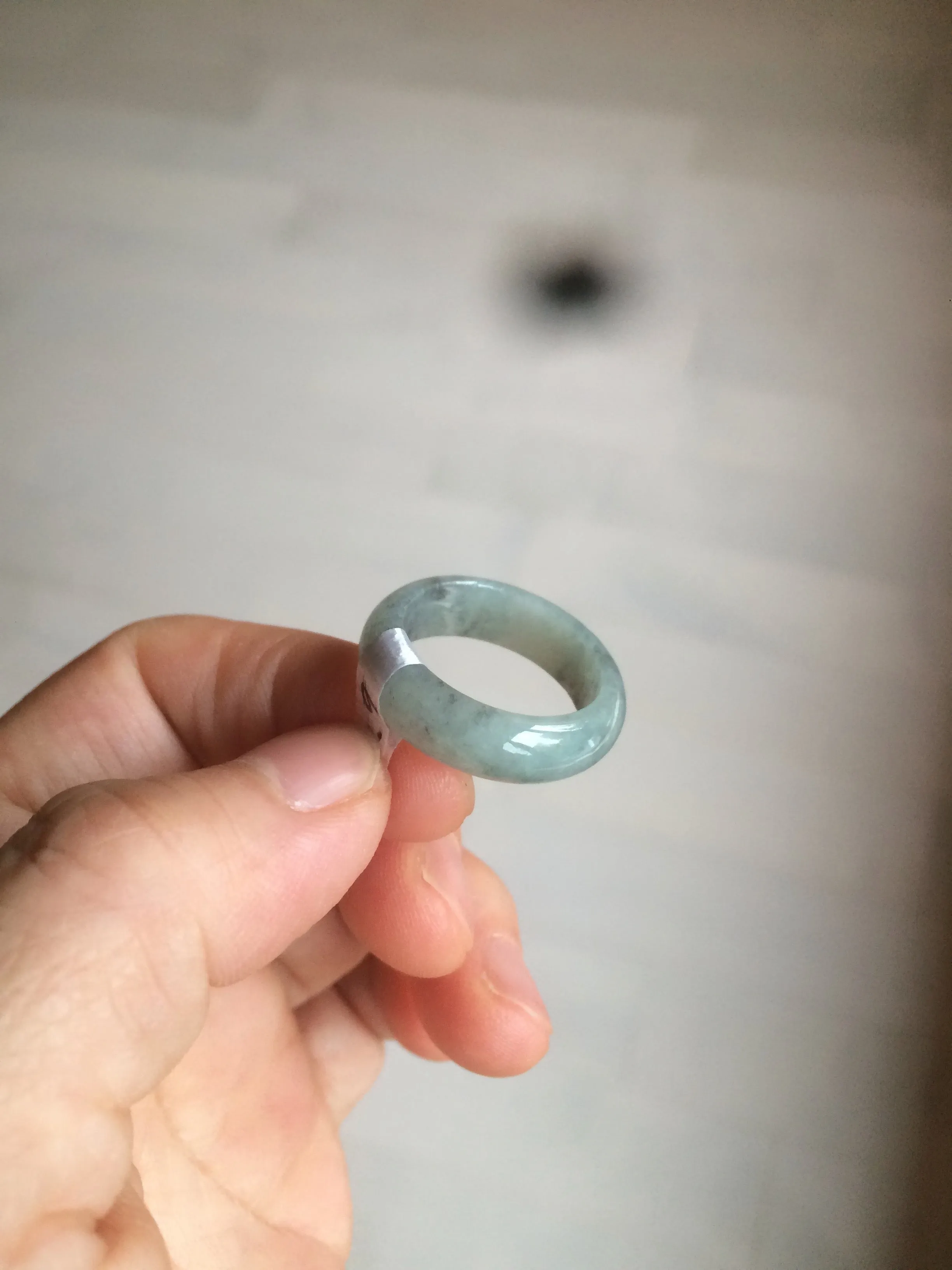 100% natural type A green/black (青花乌鸡芝麻糊) jadeite jade band ring AE57