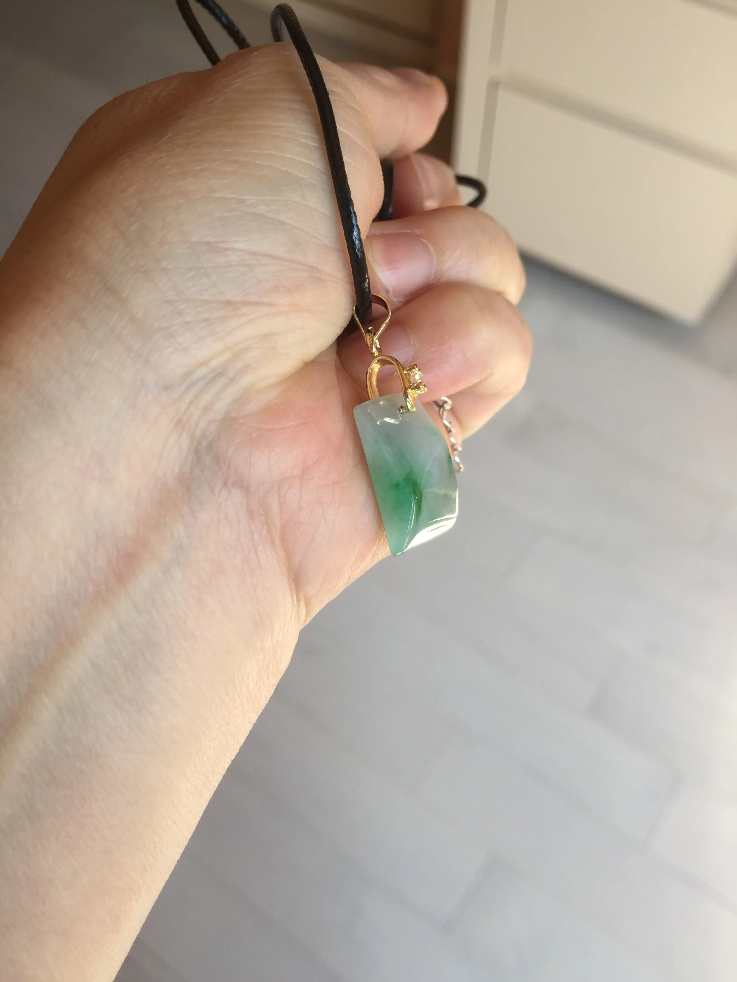 100% Natural type A icy watery sunny green/purple Jadeite Jade safe and sound pendant AX145