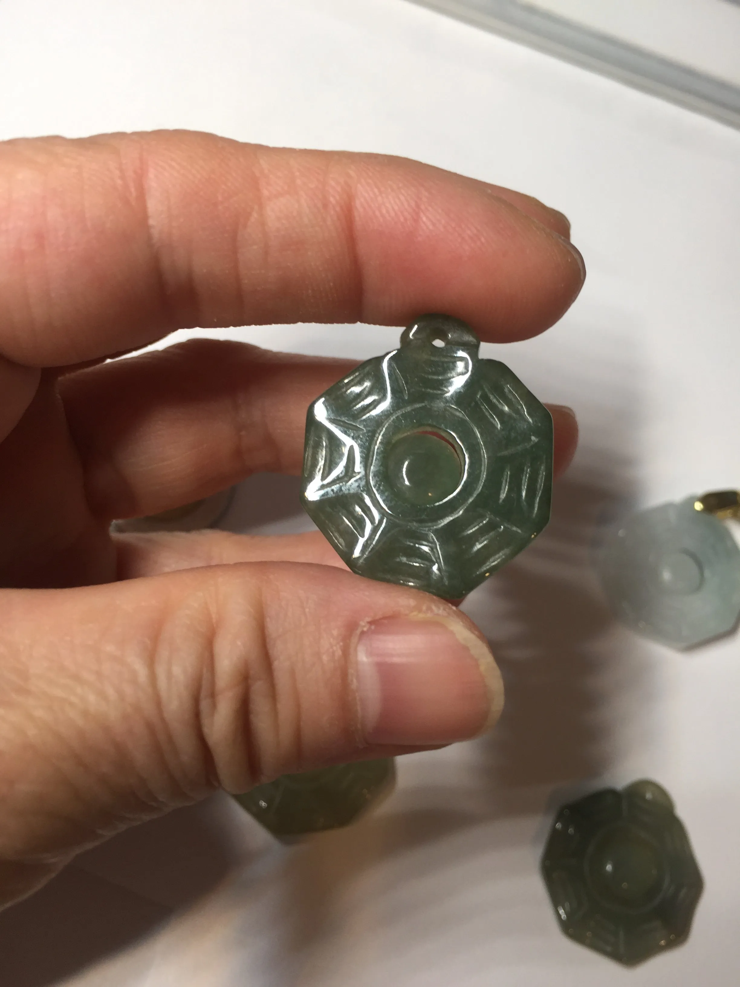 100% natural type A light green dark green jadeite jade 3D the eight trigrams(Bagua,八卦) pendant group AX151