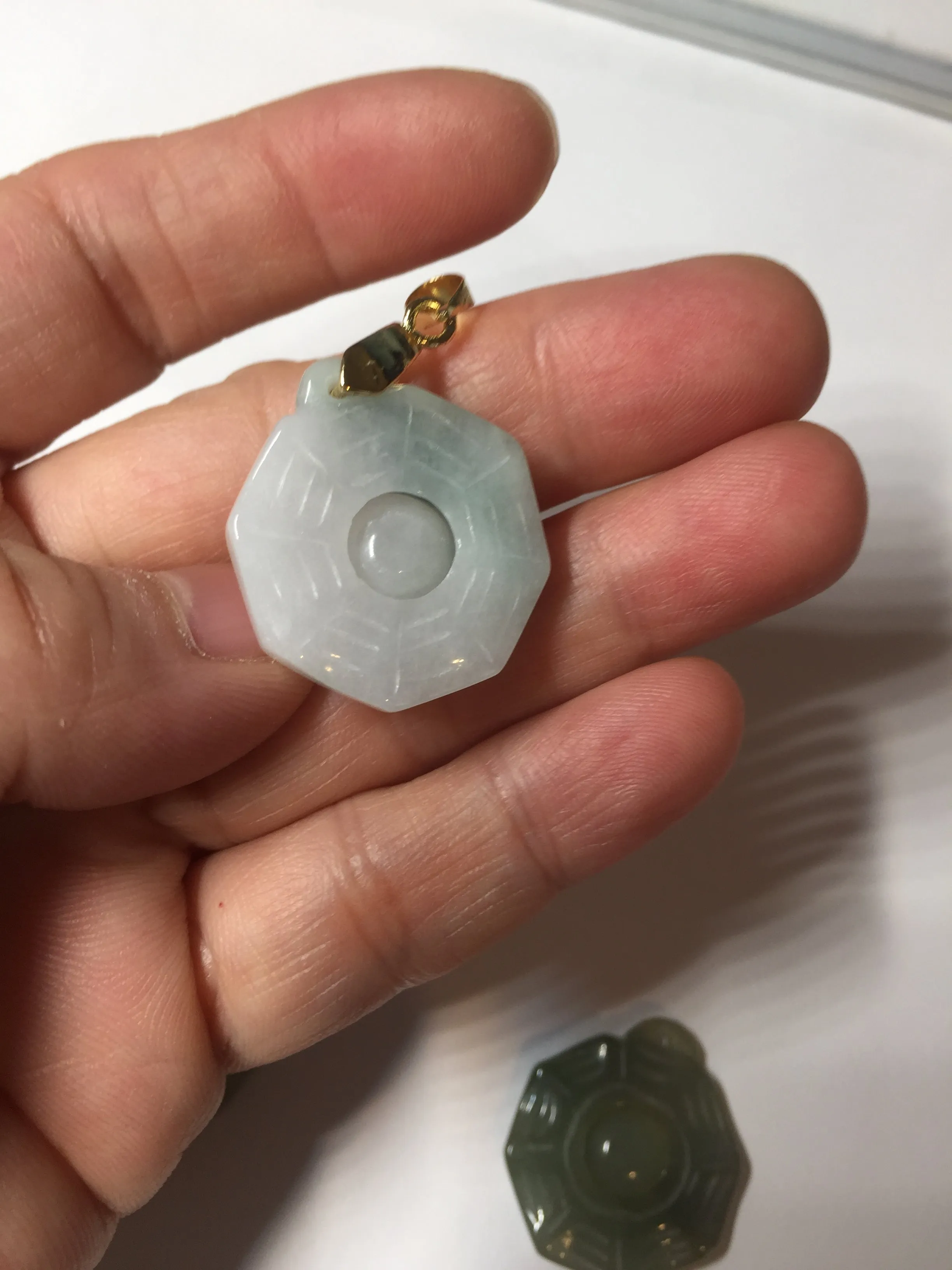 100% natural type A light green dark green jadeite jade 3D the eight trigrams(Bagua,八卦) pendant group AX151