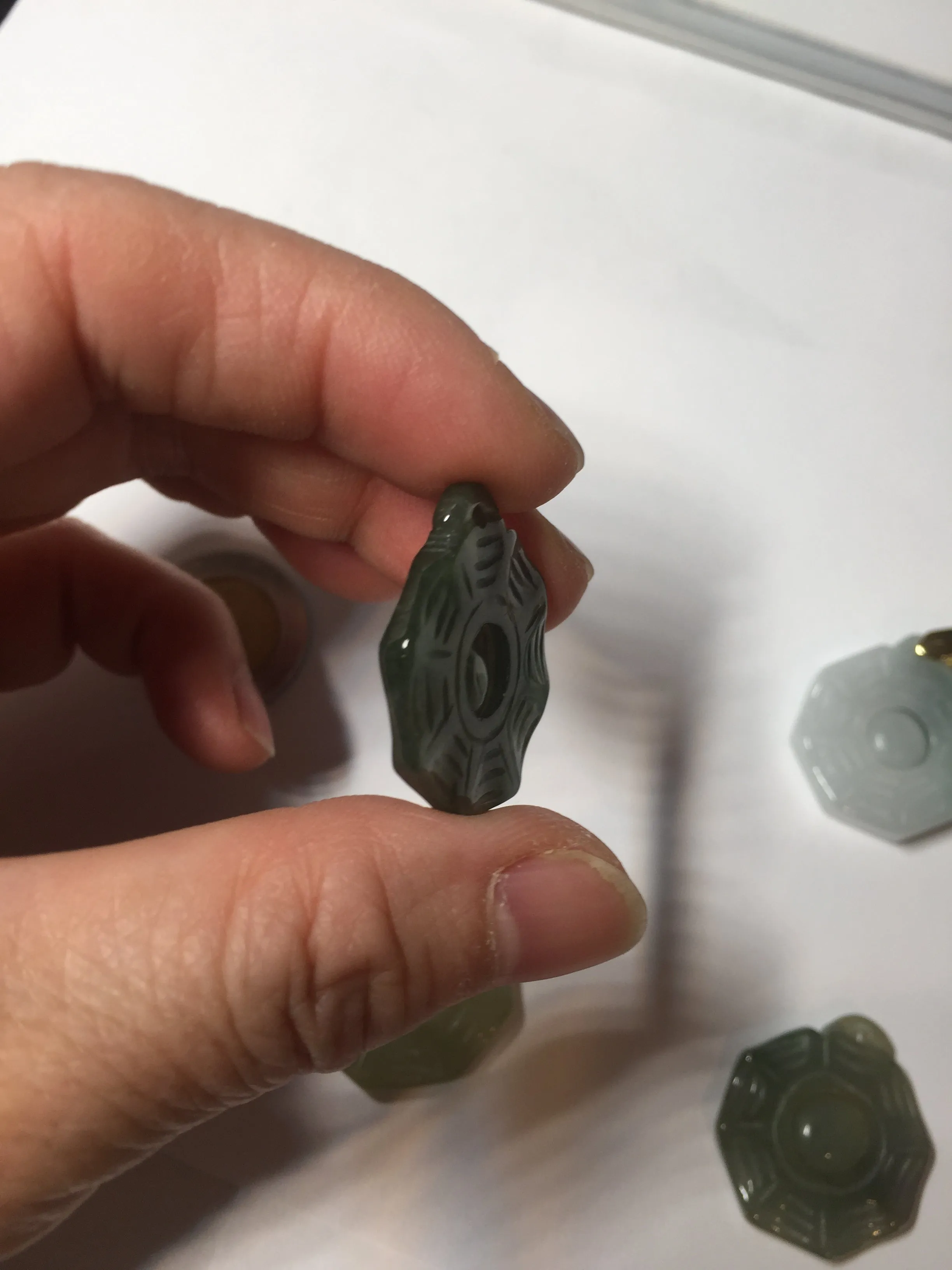 100% natural type A light green dark green jadeite jade 3D the eight trigrams(Bagua,八卦) pendant group AX151