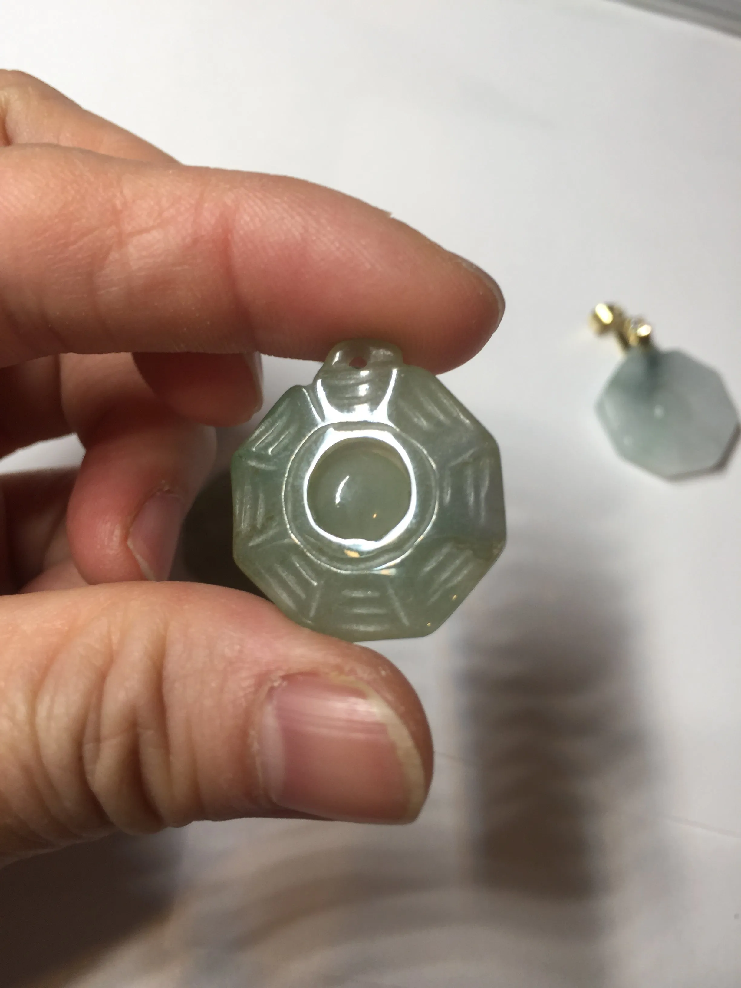 100% natural type A light green dark green jadeite jade 3D the eight trigrams(Bagua,八卦) pendant group AX151