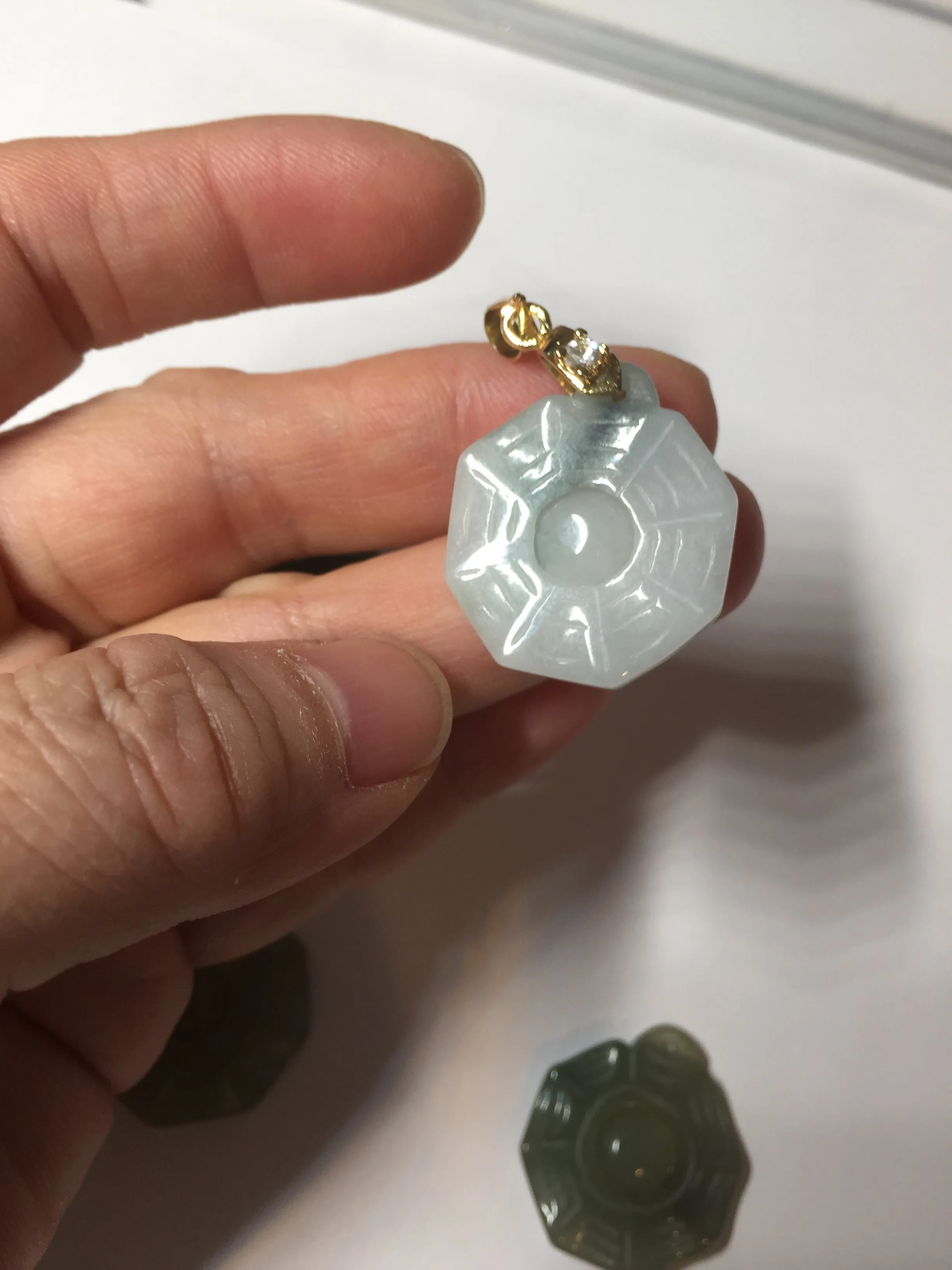 100% natural type A light green dark green jadeite jade 3D the eight trigrams(Bagua,八卦) pendant group AX151