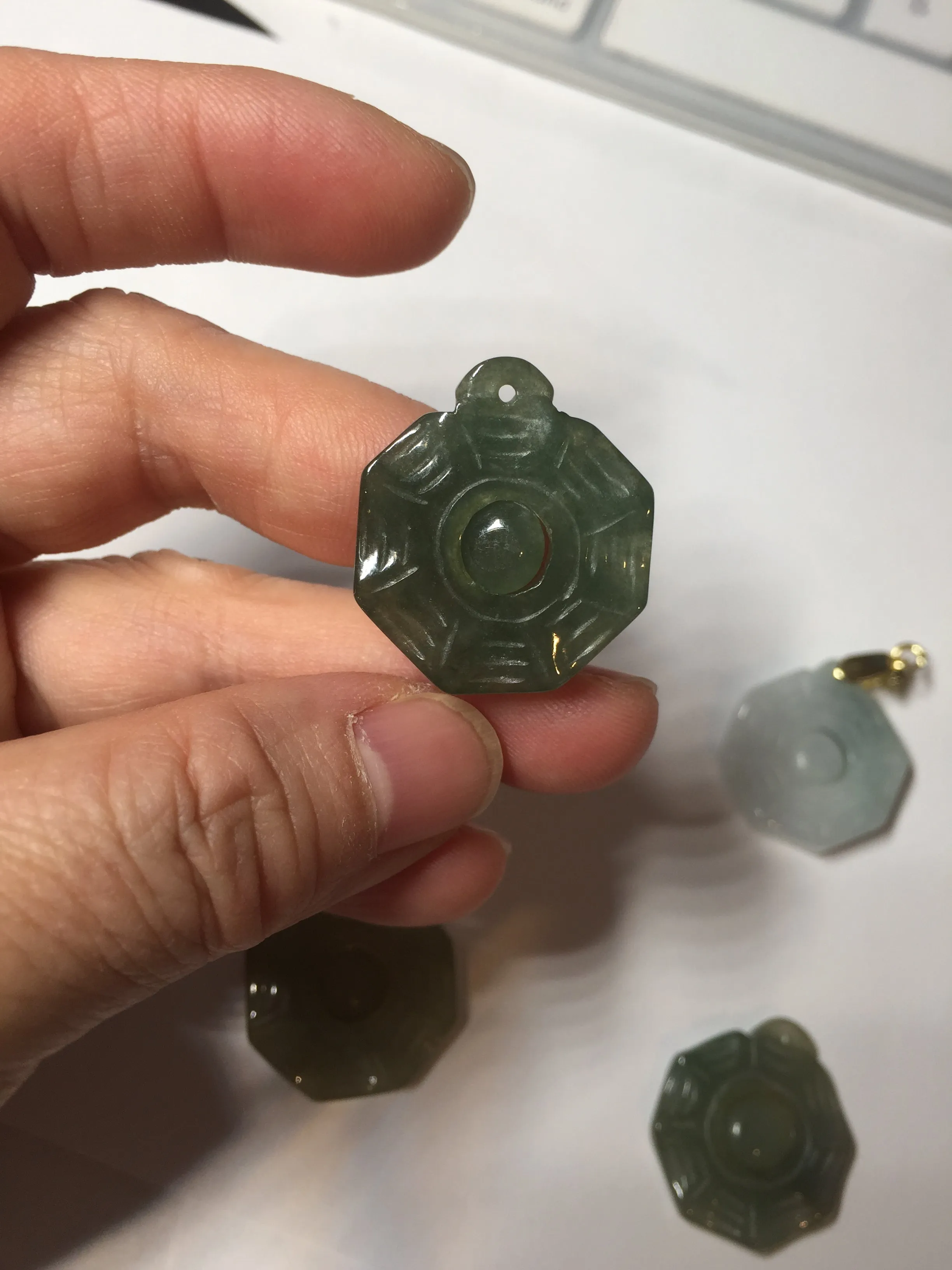 100% natural type A light green dark green jadeite jade 3D the eight trigrams(Bagua,八卦) pendant group AX151