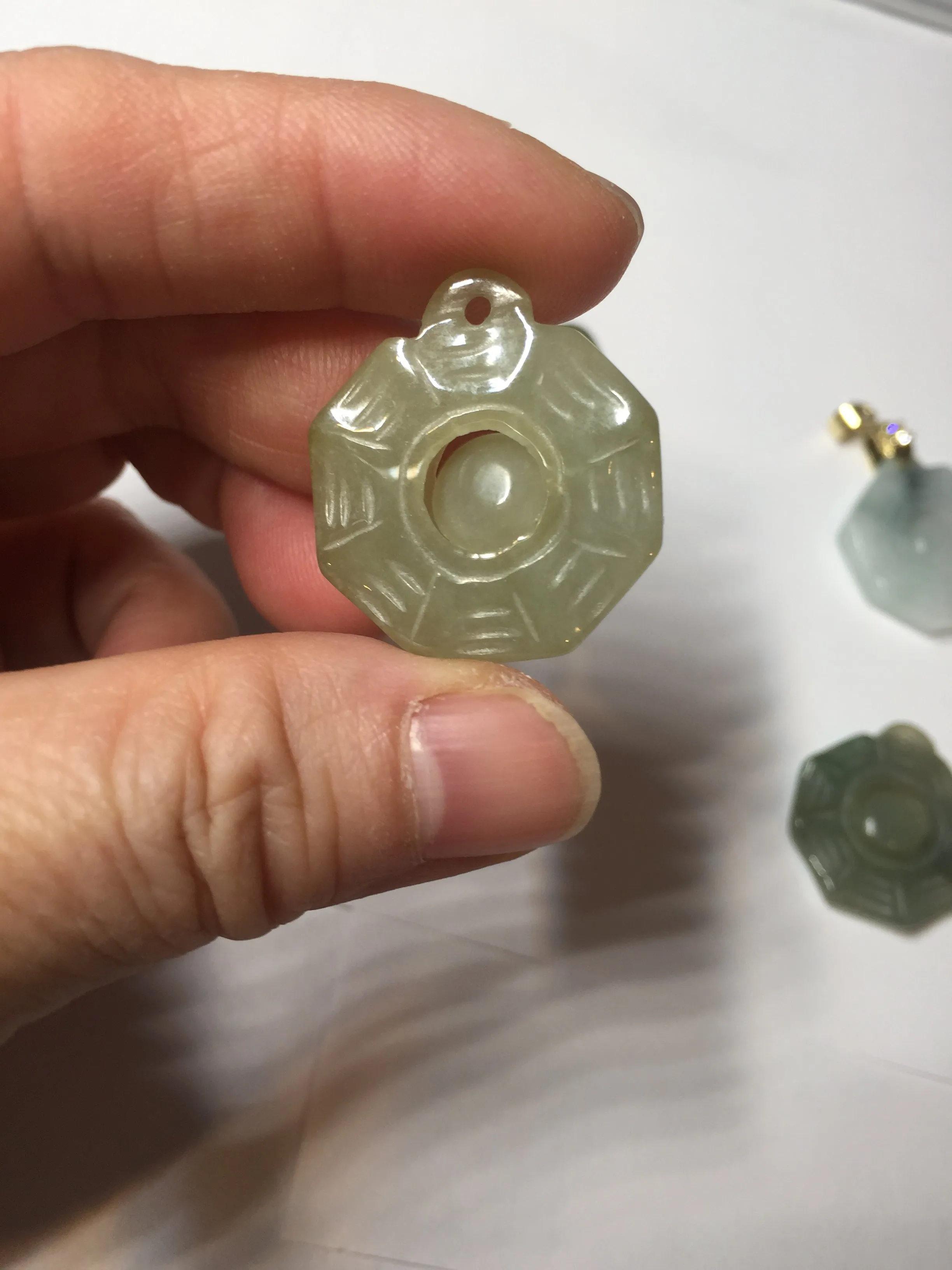 100% natural type A light green dark green jadeite jade 3D the eight trigrams(Bagua,八卦) pendant group AX151