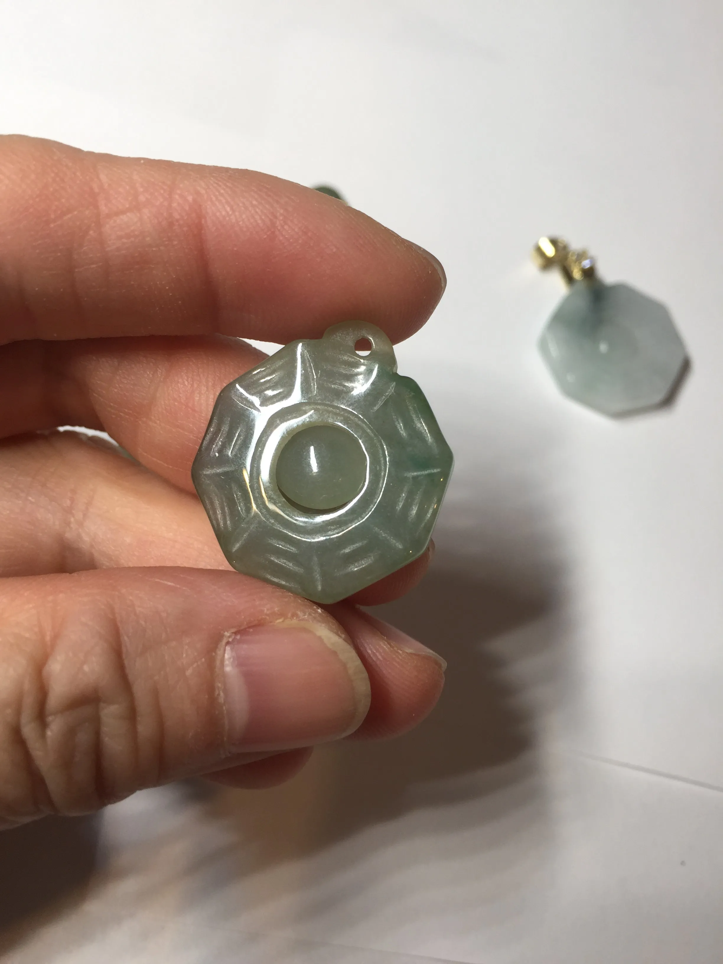 100% natural type A light green dark green jadeite jade 3D the eight trigrams(Bagua,八卦) pendant group AX151