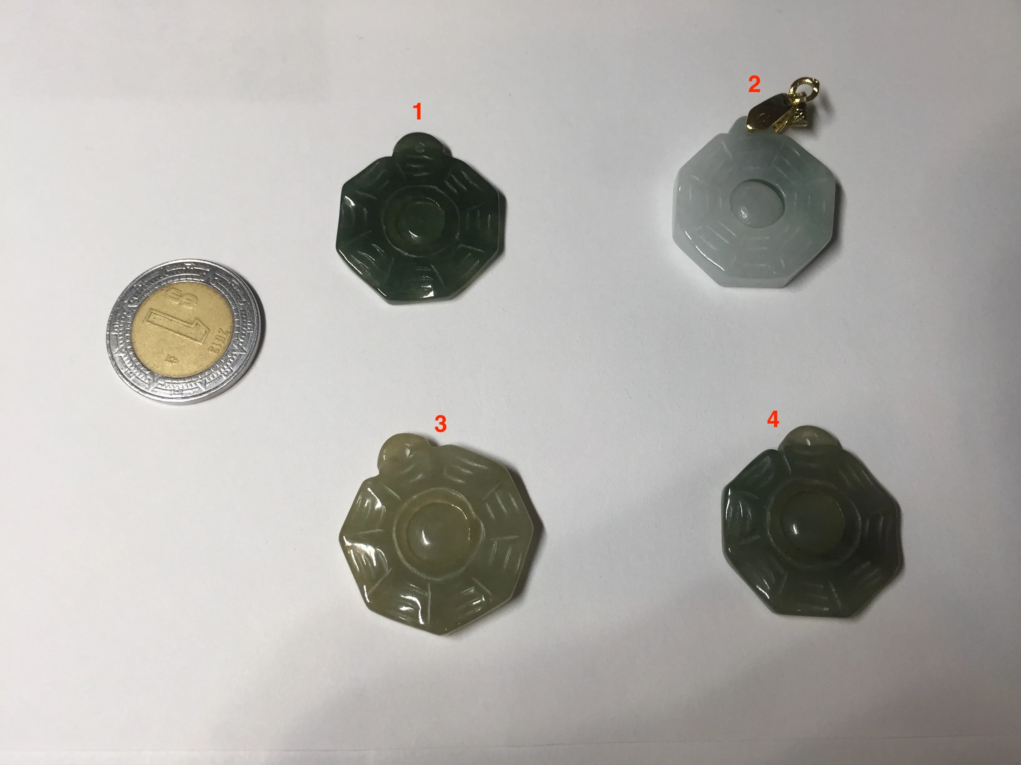 100% natural type A light green dark green jadeite jade 3D the eight trigrams(Bagua,八卦) pendant group AX151