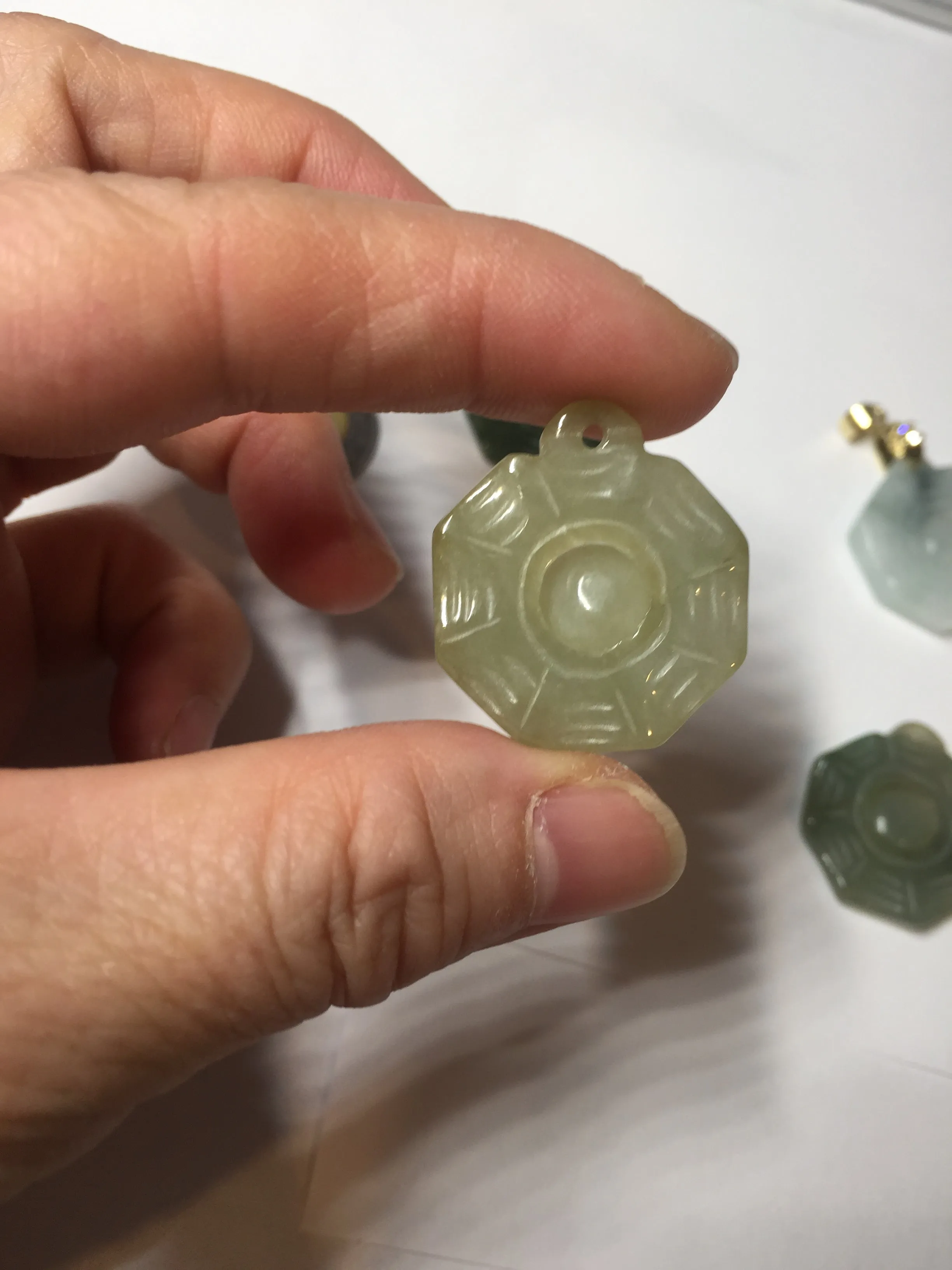 100% natural type A light green dark green jadeite jade 3D the eight trigrams(Bagua,八卦) pendant group AX151