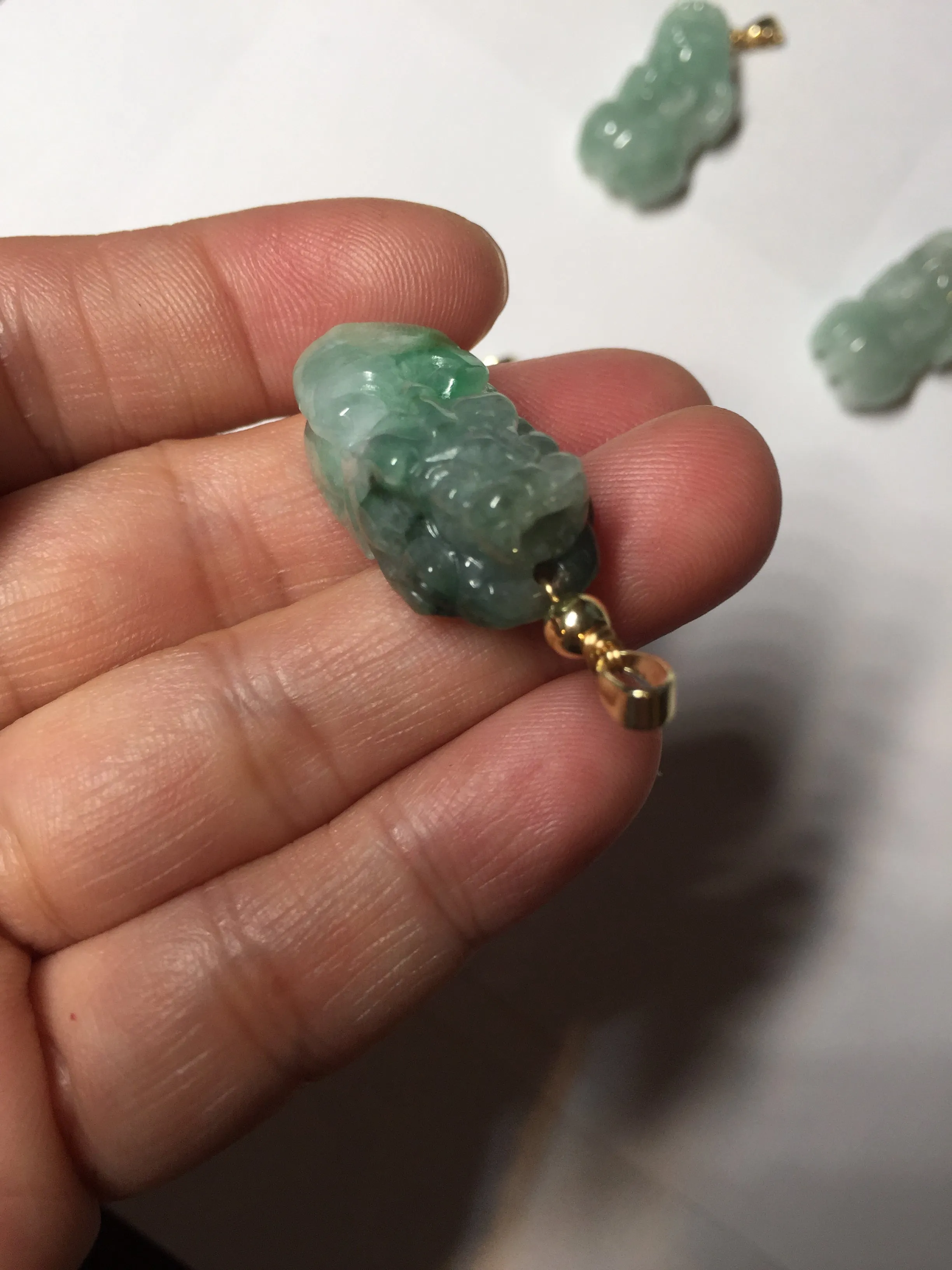 100% natural type A sunny green jadeite jade 3D PiXiu (貔貅) pendant group AX150