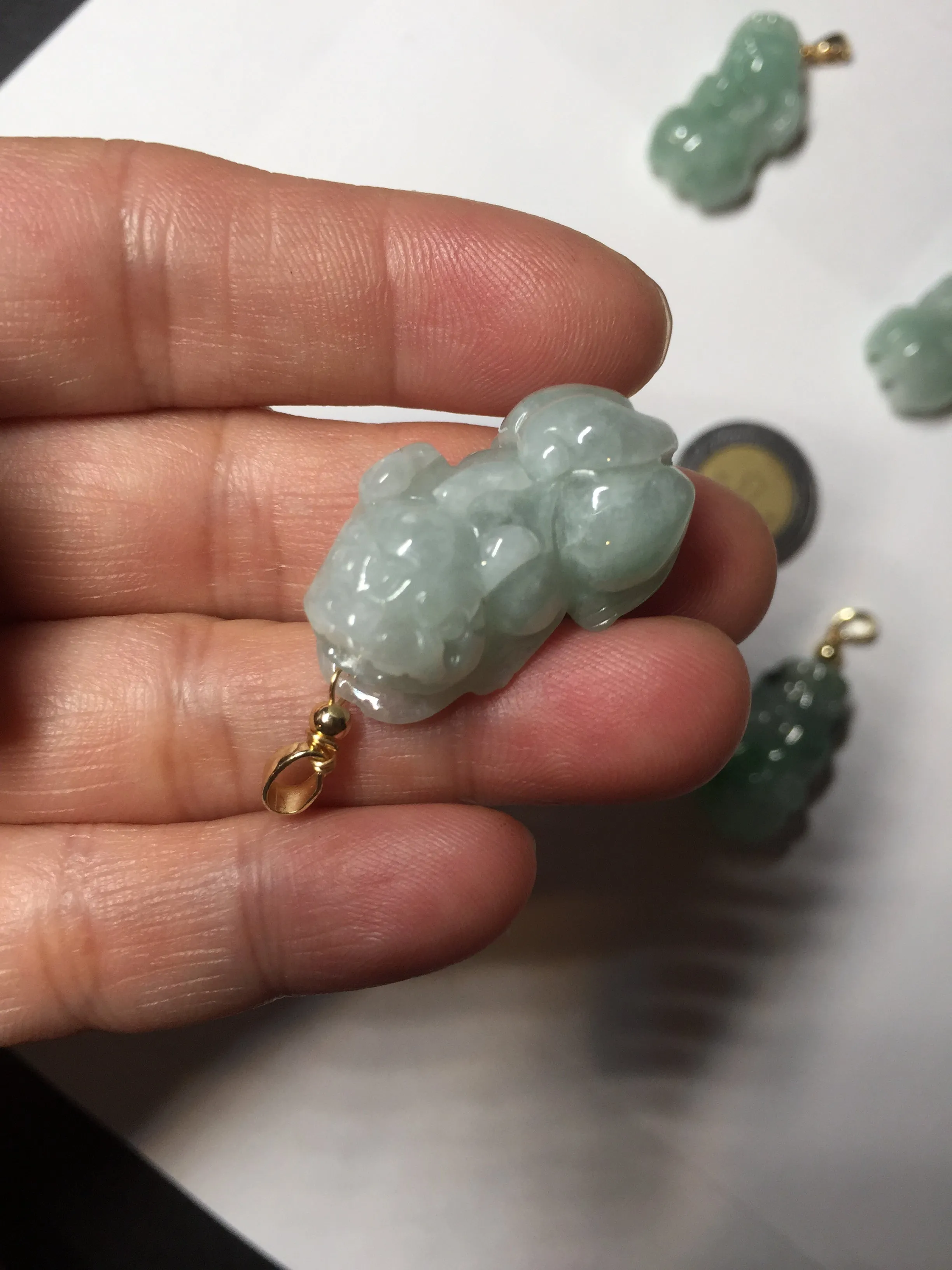 100% natural type A sunny green jadeite jade 3D PiXiu (貔貅) pendant group AX150