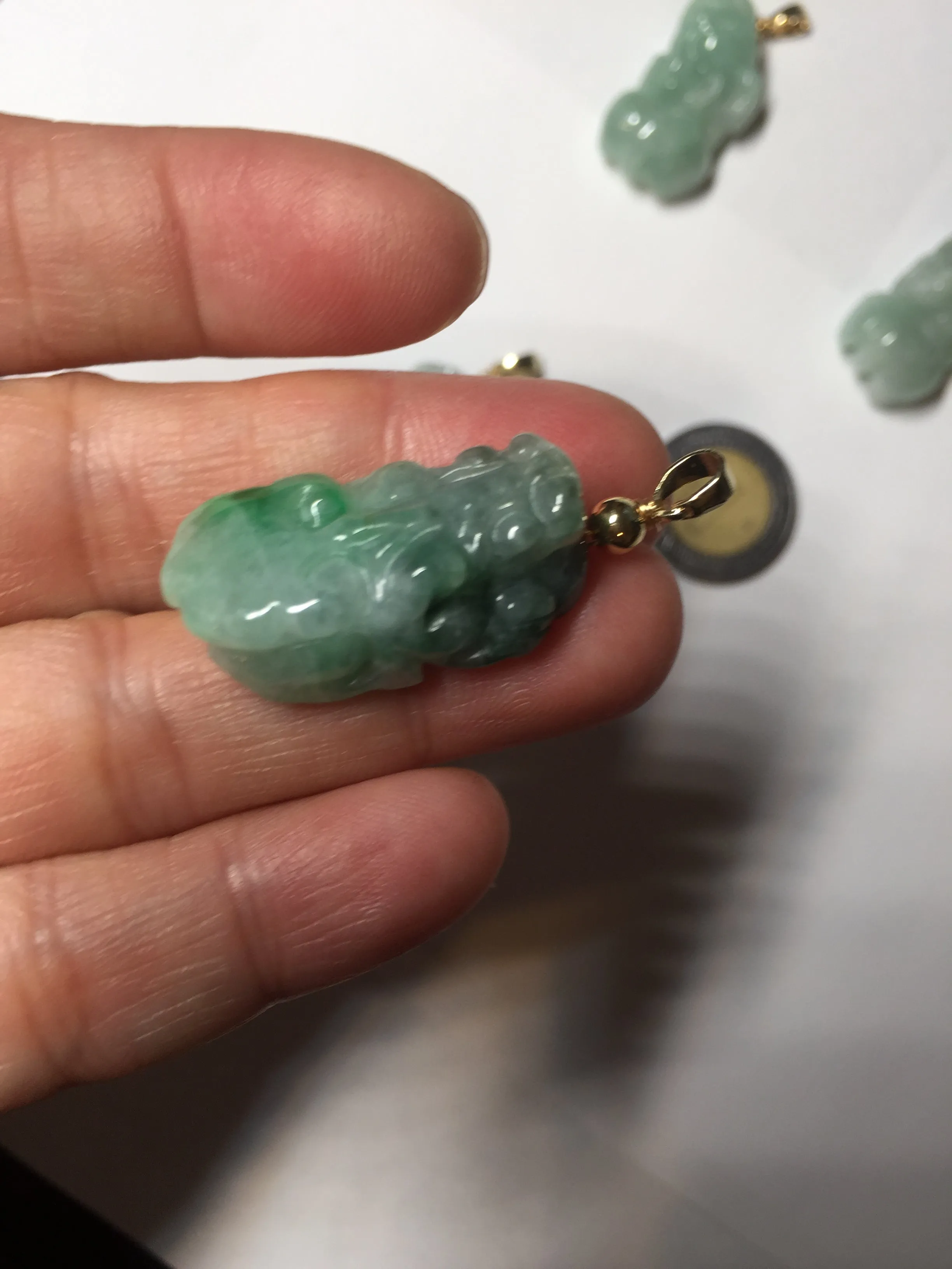 100% natural type A sunny green jadeite jade 3D PiXiu (貔貅) pendant group AX150