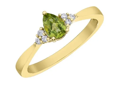 10K Yellow Gold Pear Shaped Peridot with Diamond Ring