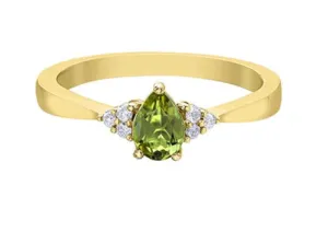 10K Yellow Gold Pear Shaped Peridot with Diamond Ring