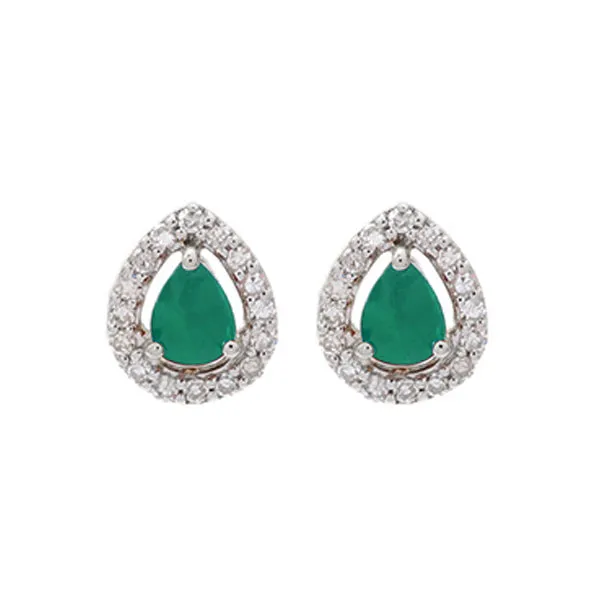 10Kt White Gold Diamond 1/8Ctw & Emerald 1/3Ctw Earring