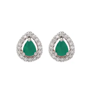 10Kt White Gold Diamond 1/8Ctw & Emerald 1/3Ctw Earring