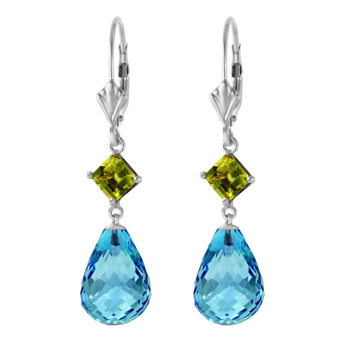 11 Carat 14K Solid White Gold Dedications Peridot Blue Topaz Earrings