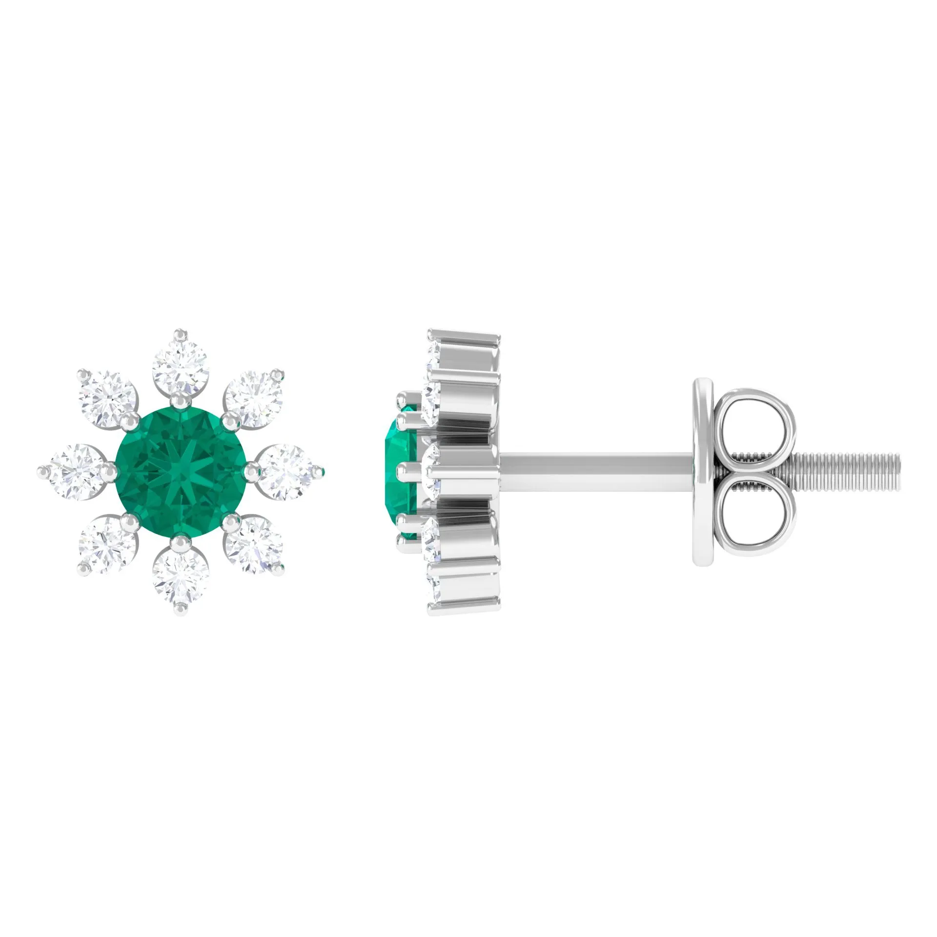 1/2 CT Statement Emerald and Diamond Floral Stud Earrings