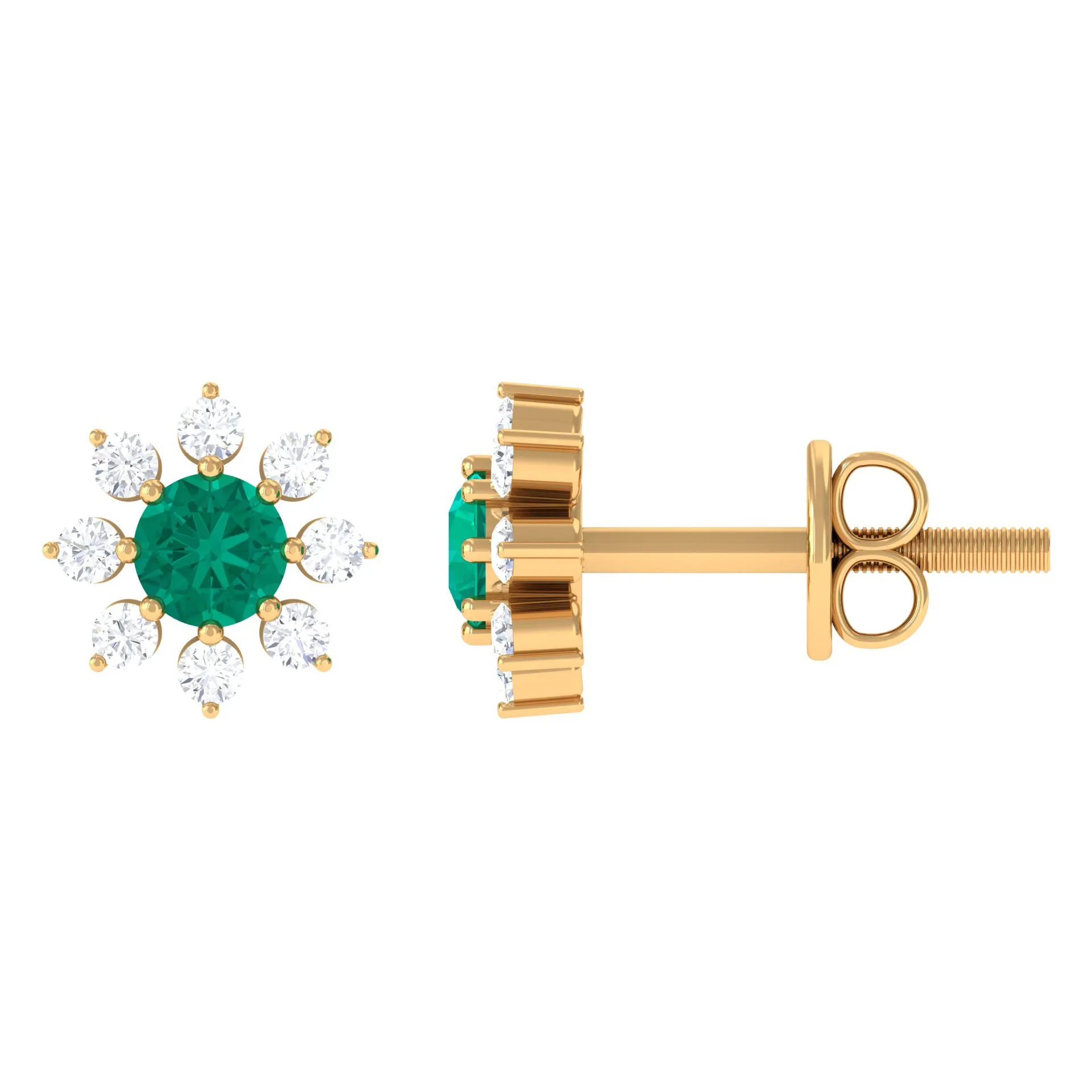 1/2 CT Statement Emerald and Diamond Floral Stud Earrings