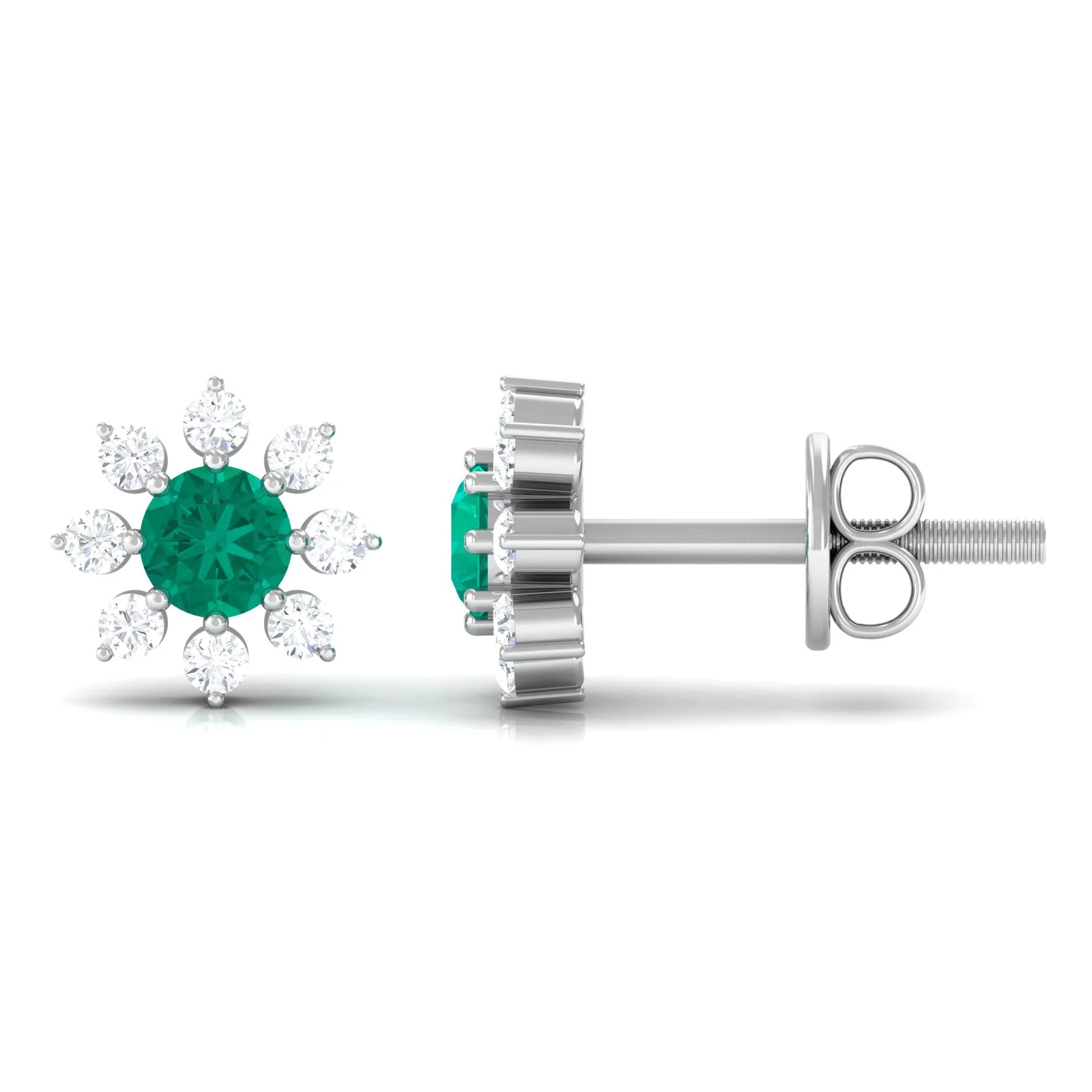 1/2 CT Statement Emerald and Diamond Floral Stud Earrings